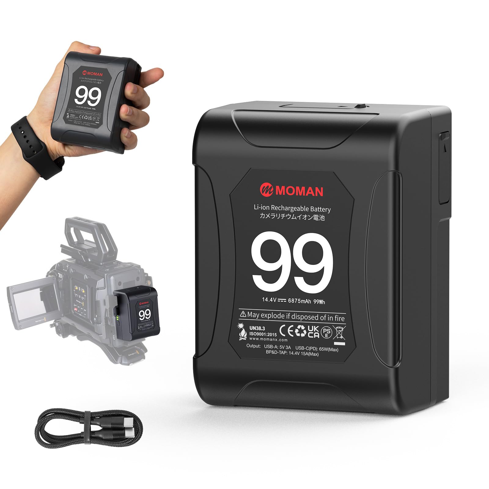 V Mount Battery, Moman Mini V Lock Mount Power 99Wh 15A Up To 200W Draw With Dual D Tap & Usb Outputs For Bmpcc 4K 6K Camcorders