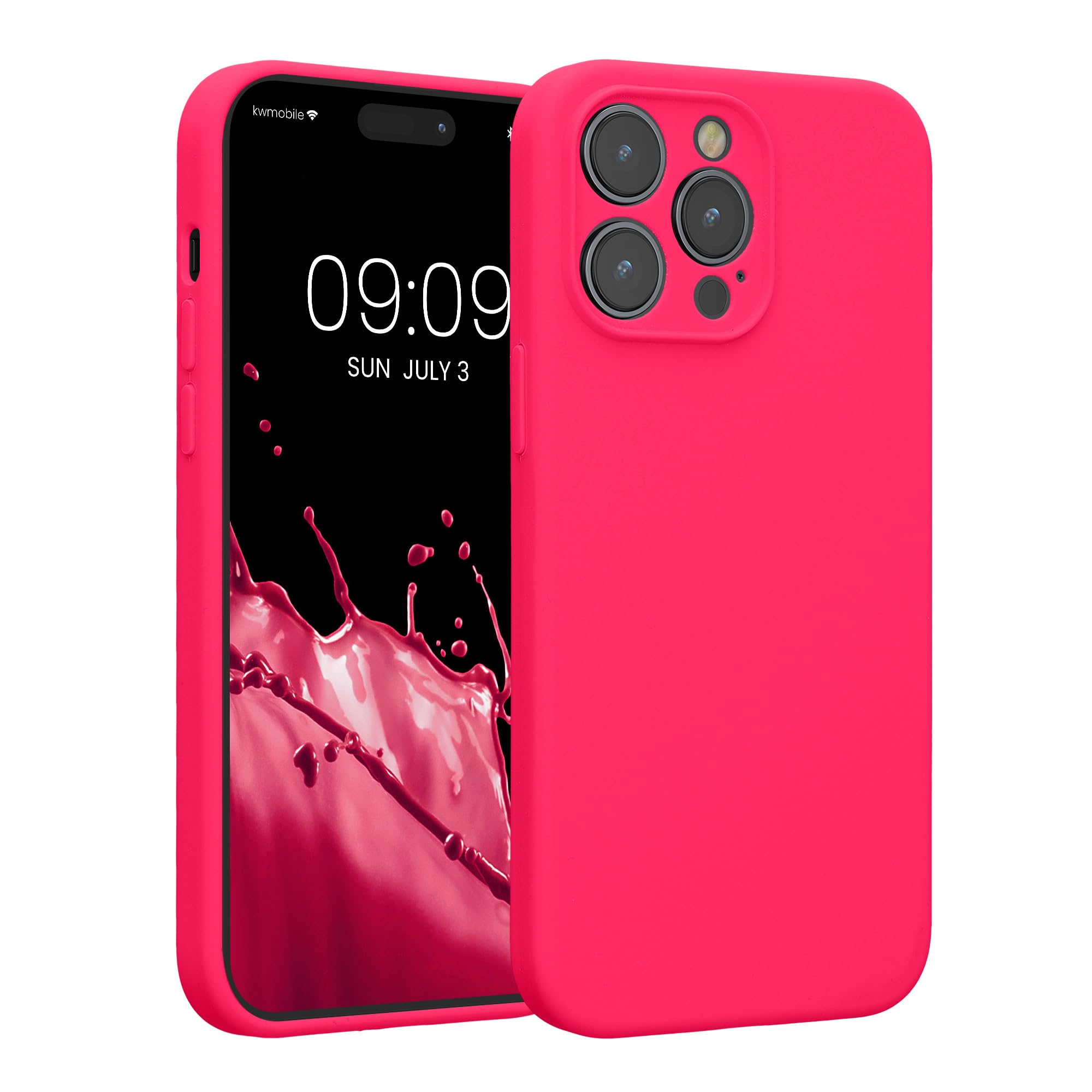 kwmobile Case Compatible with Apple iPhone 14 Pro Max Case - Slim TPU Silicone Phone Cover - Soft Touch Finish - Neon Pink