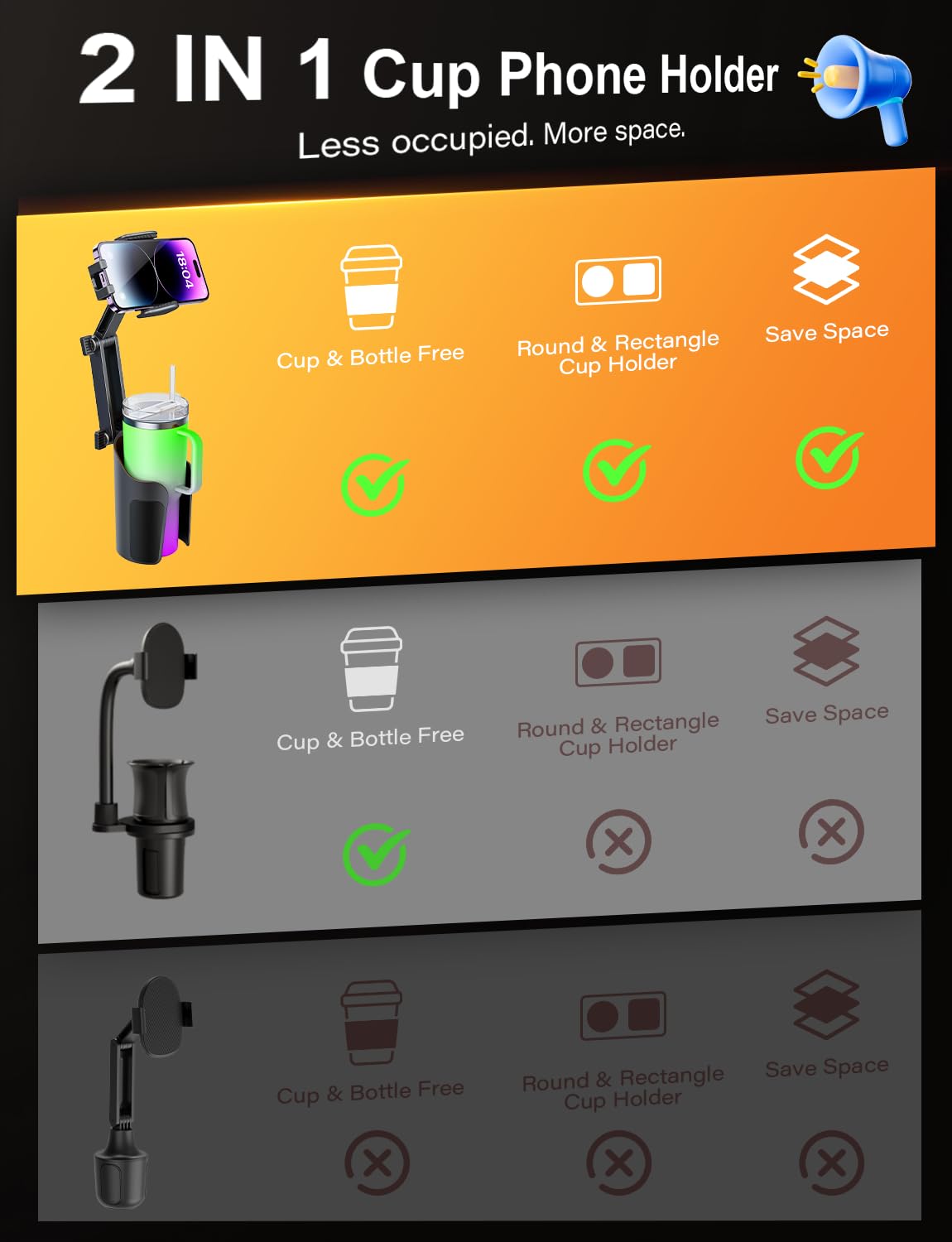 Tazeni 2 In 1 Cup Holder Phone Holder For Your Car Bottle Friendly Cup Cell Phone Holder Mount For Car Height Adjustable Sturdy