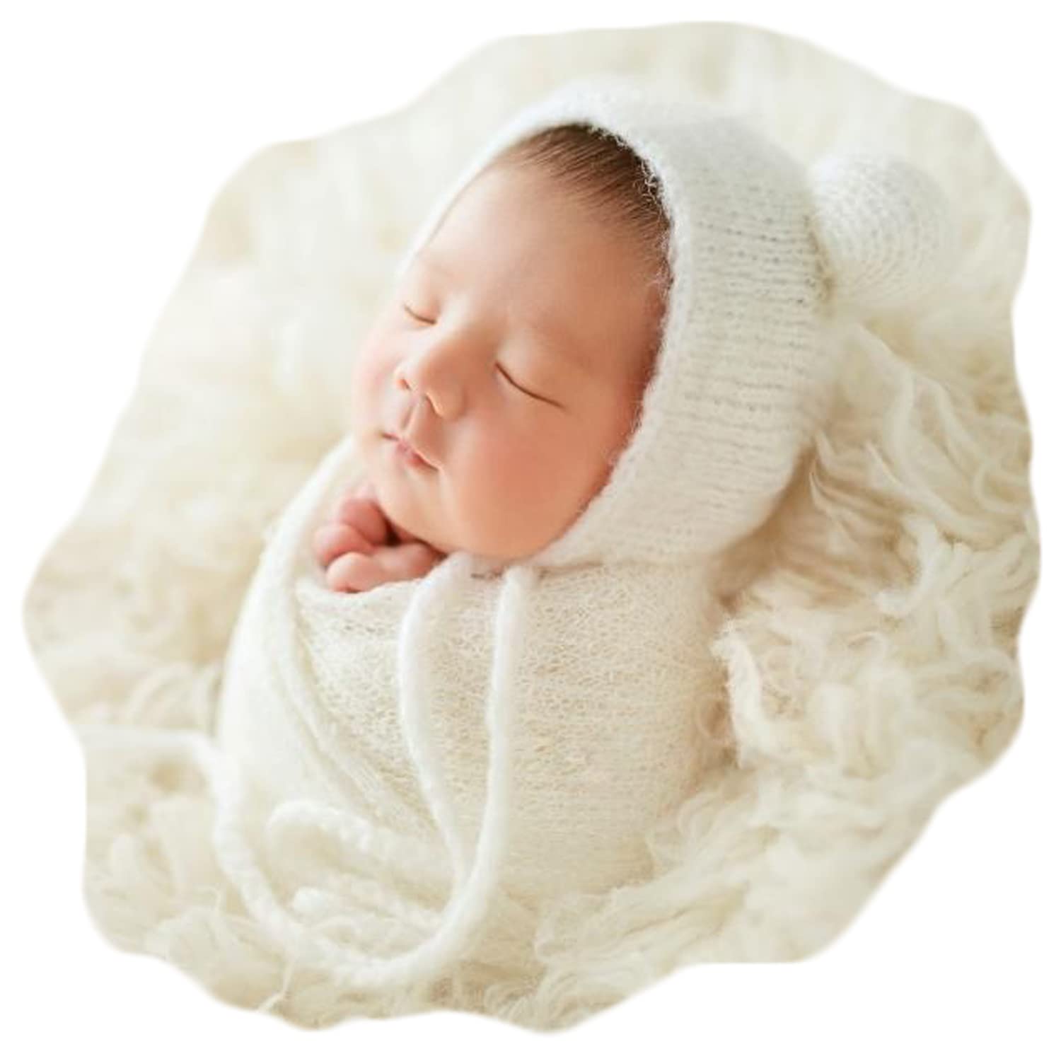 Zeroest Baby Photography Props Wrap Hat Newborn Photo Shoot Outfits Infant Photos Hats Blanket Set (White)