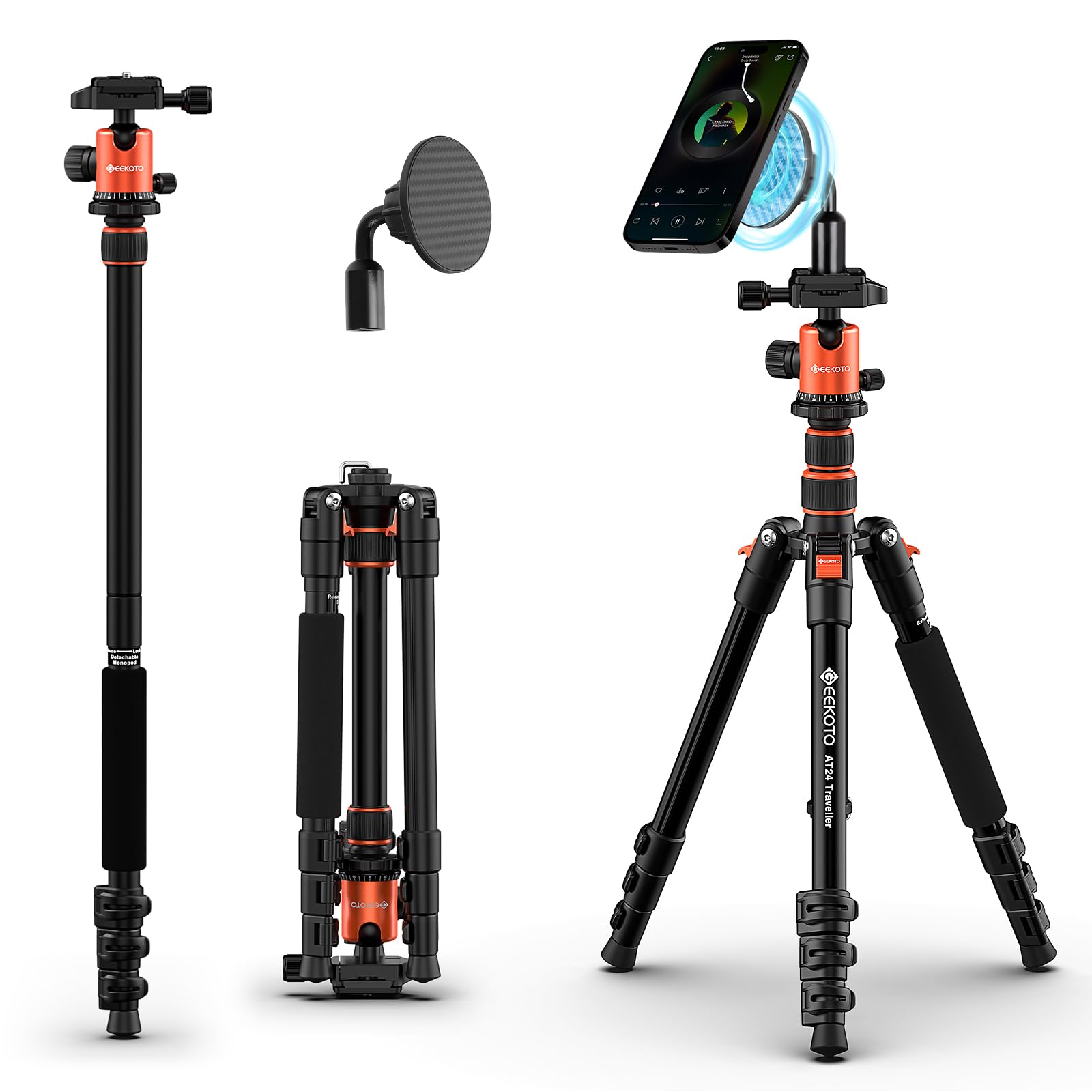 Geekoto 58� Magnetic Tripod, Compact Aluminum Alloy Lightweight Magsafe Camera Tripod With 360 Degree Panorama Ball Head, Professional Camera Tripod For Travelling, Learning And Working