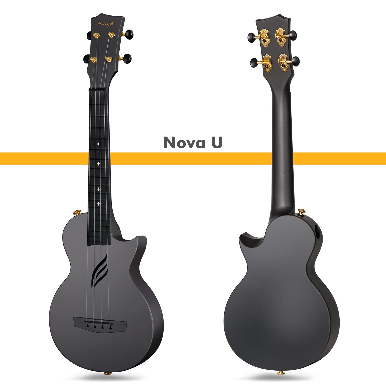 Enya Concert Ukulele Nova U 23 Carbon Fiber Travel Ukulele With Beginner Kit Includes Online Lessons, Case, Strap, Capo And Stri