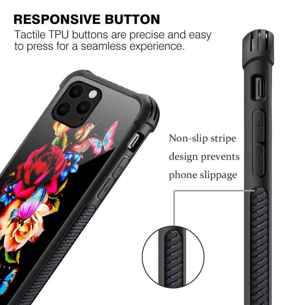 ZHEGAILIAN iPhone 12 Pro Max Phone Case Butterfly Rose Pattern Anti-Scratch Organic Glass TPU 6.7 inch