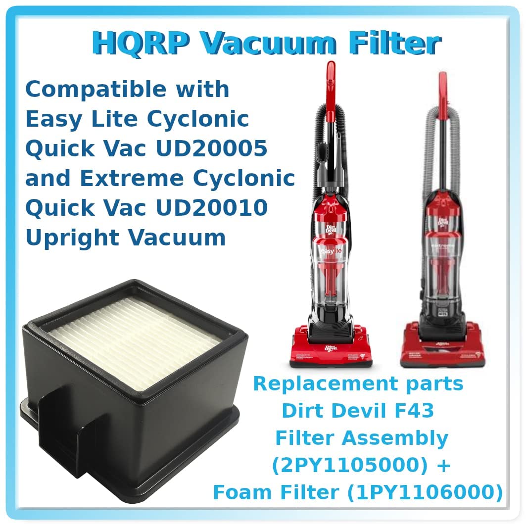 Hqrp Filter Compatible With Dirt Devil F43, 2Py1105000, 1Py1106000 Easylite & Cyclonic Replacement Upright Vacuum