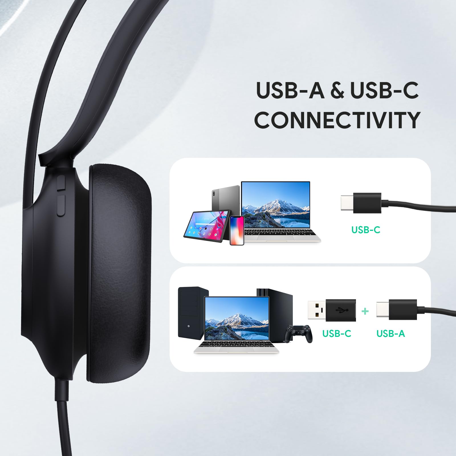 Yealink Uh37 Usb Headset With Mic,Wired Headset With Noise Cancelling Microphone For Computer Pc Laptop Voip Phone,Usb-A & Usb-C