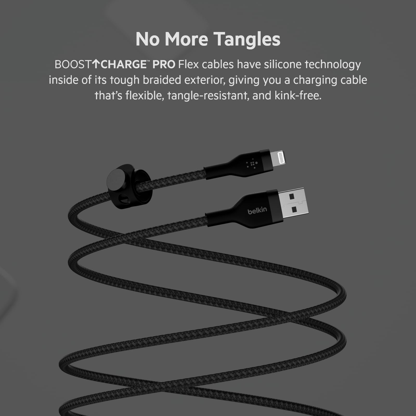 Belkin BoostCharge Pro Flex Braided USB Type A to Lightning Cable (2M/6.6FT), MFi Certified Charging Cable for iPhone 13, 12, 11, Pro, Max, Mini, SE, iPad and More, 2 Pack, Black