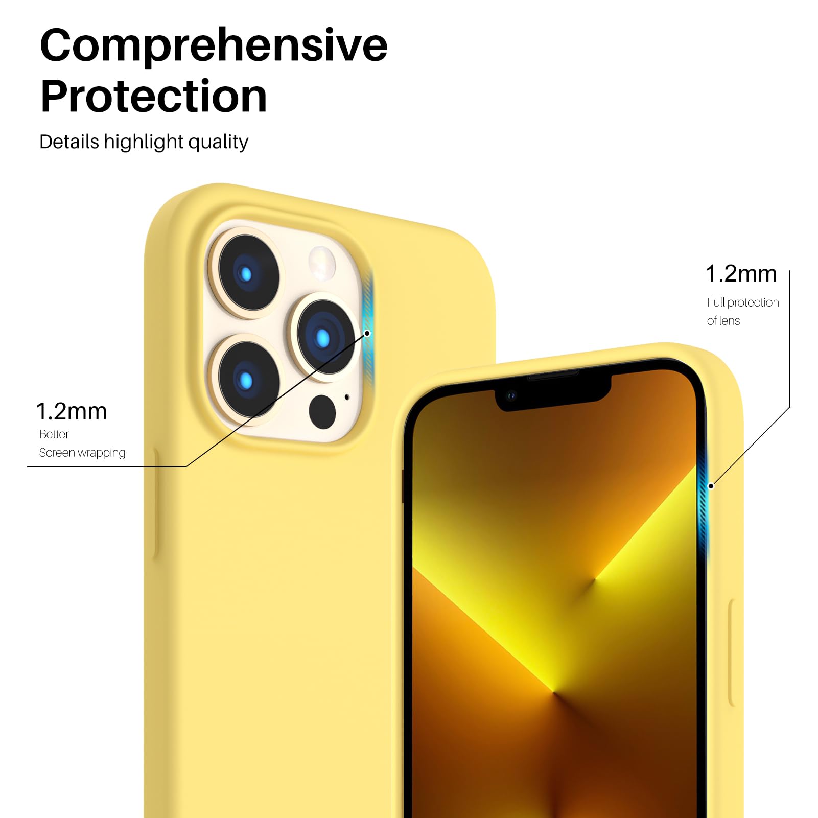 Ornarto Compatible With Iphone 13 Pro Case 6.1, Slim Liquid Silicone 3 Layers Full Covered Soft Gel Rubber Case Cover 6.1 Inch L