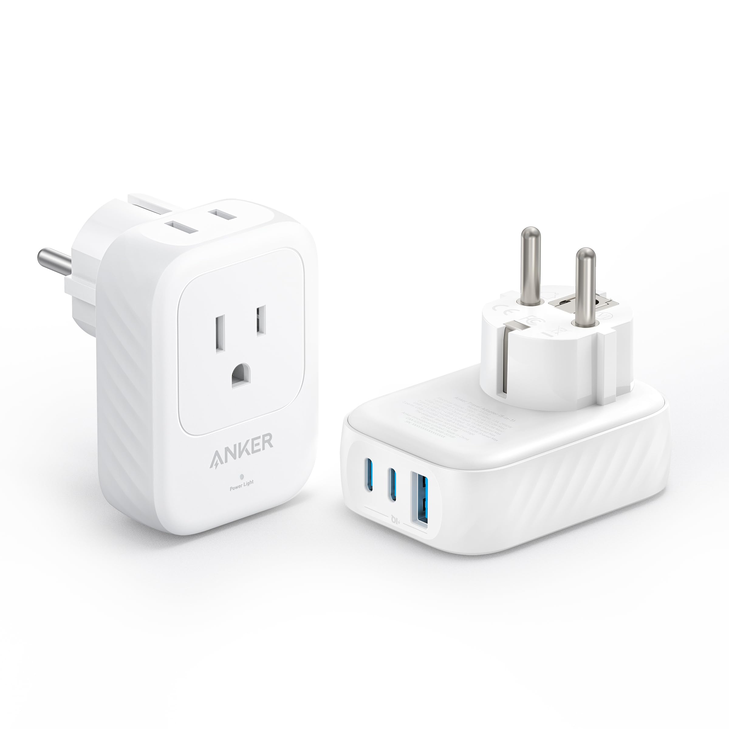 2 Pack Usa To Europe International Plug Adapter, Anker Travel Adapter, 15W Max With 2 Ac, 2 Usb C, And 1 Usb A Port, Ideal For I