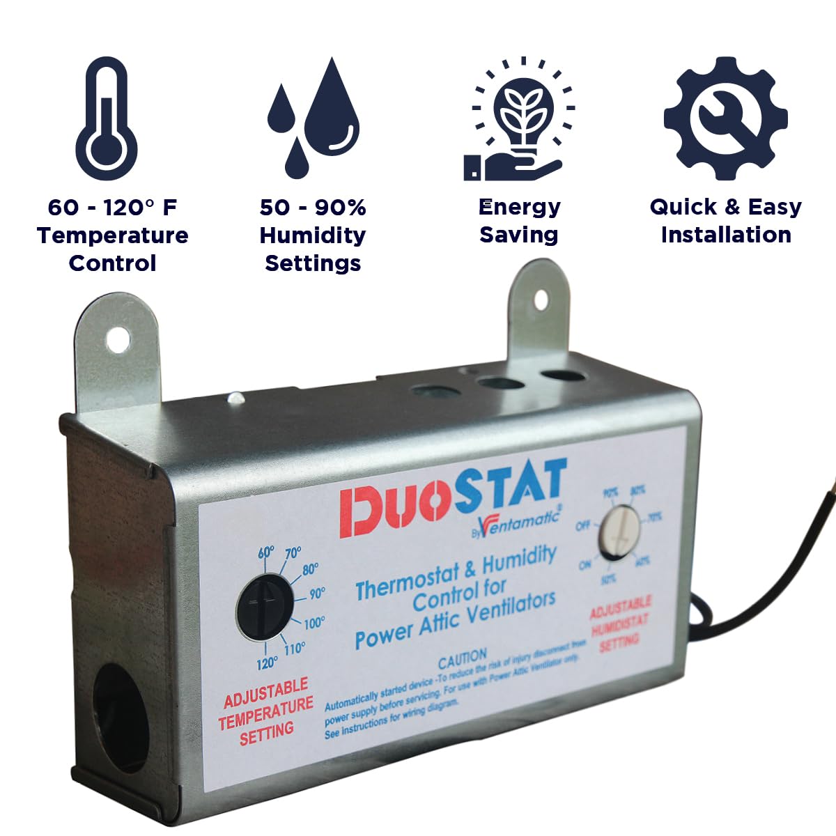 Ventamatic Xxduostat Adjustable Dual Thermostat/Humidistat Control For Power Attic Ventilators