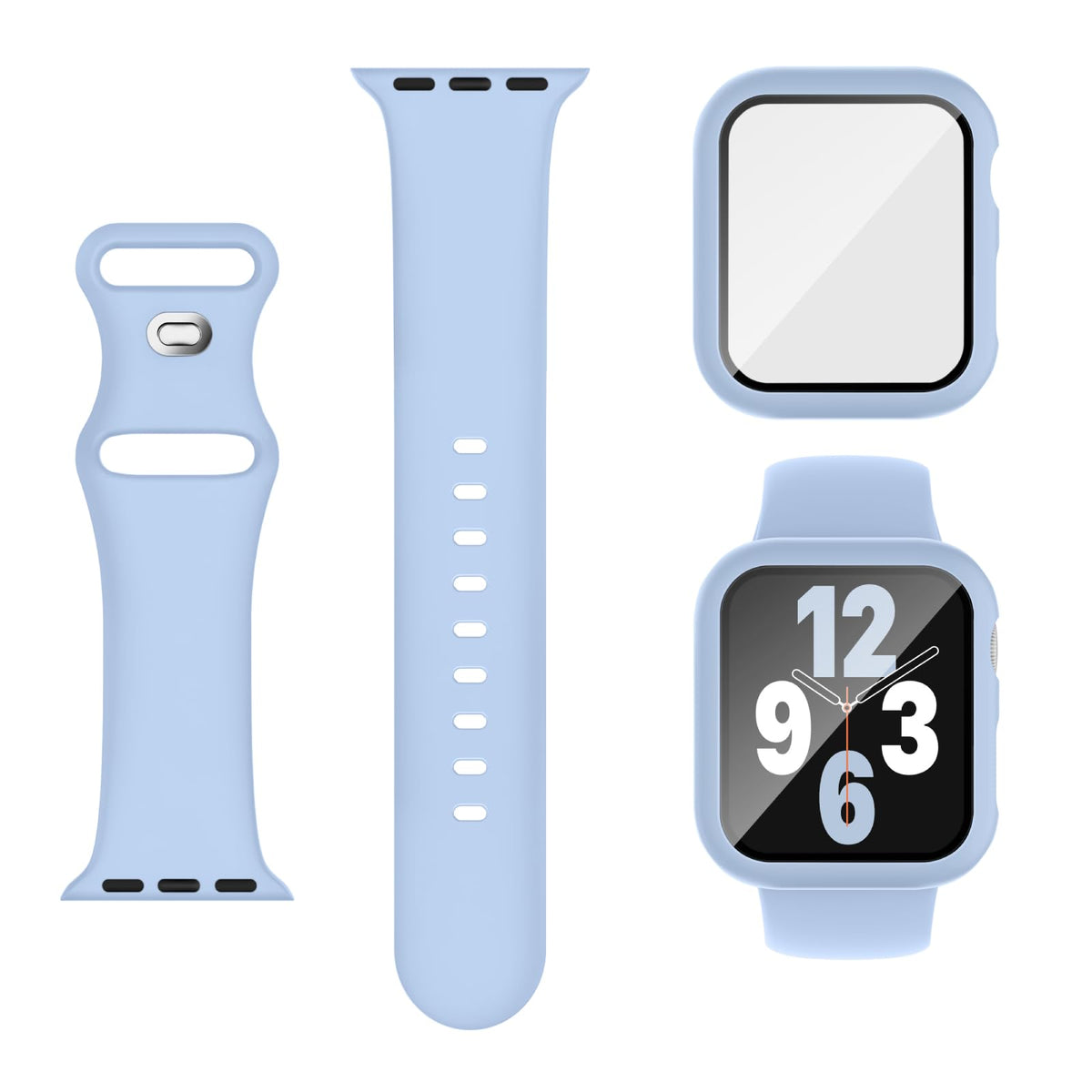 Adorique 3 In 1 For Apple Watch Band 42Mm With Case & Screen Protector, Silicone Sport Band And Protective Cover With 9H Tempe G
