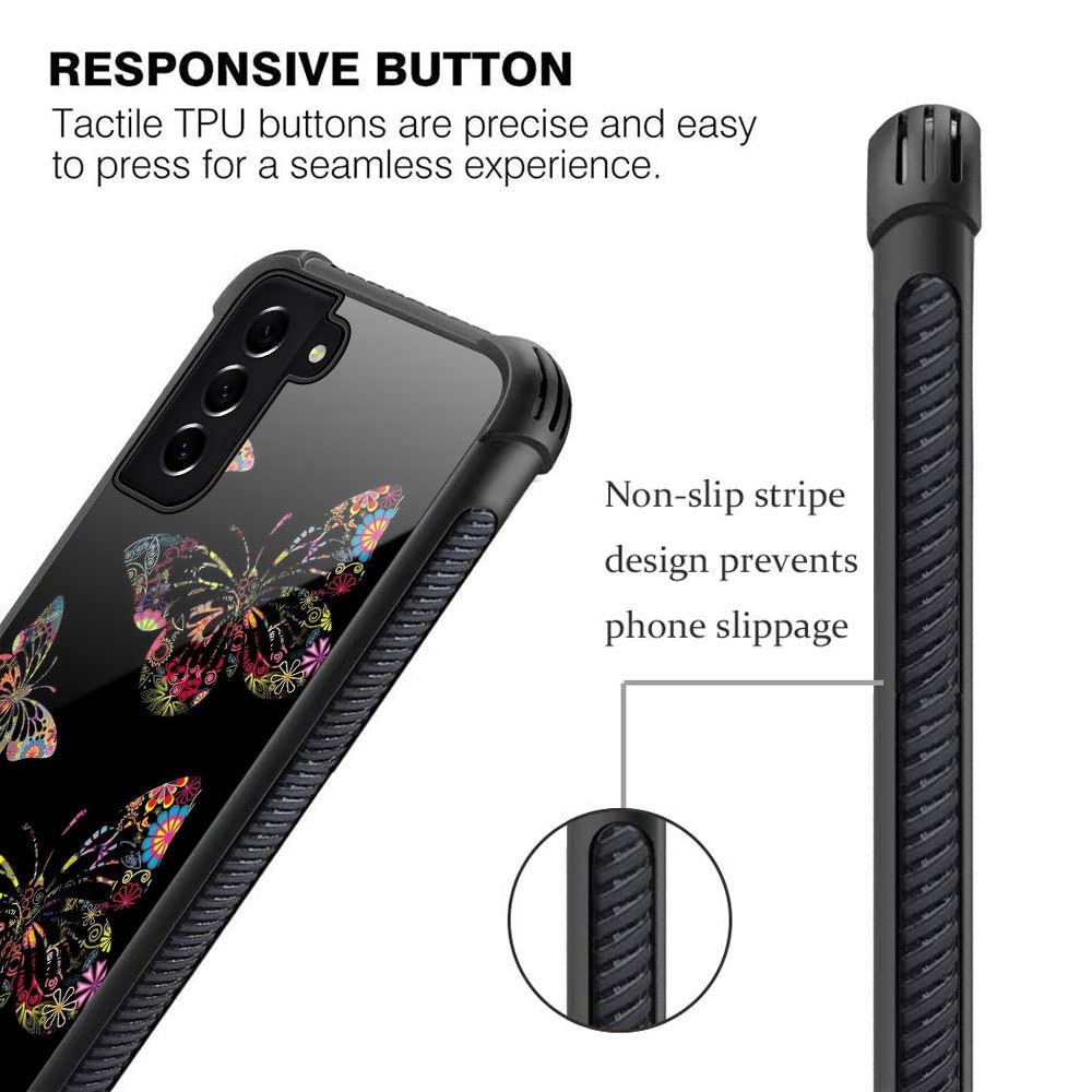 ZHEGAILIAN Phone Case for Samsung Galaxy S21 Plus 5G, Flower Butterfly Design, TPU & Organic Glass, 6.7-inch