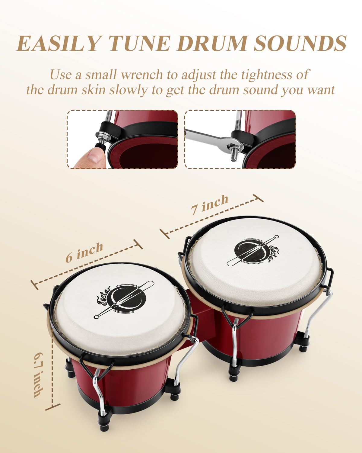 Eastar Bongo Drums 6    And 7    Congas Drums For Kids Adults Beginners Professional Wood Percussion Instrument With Bag And Tun