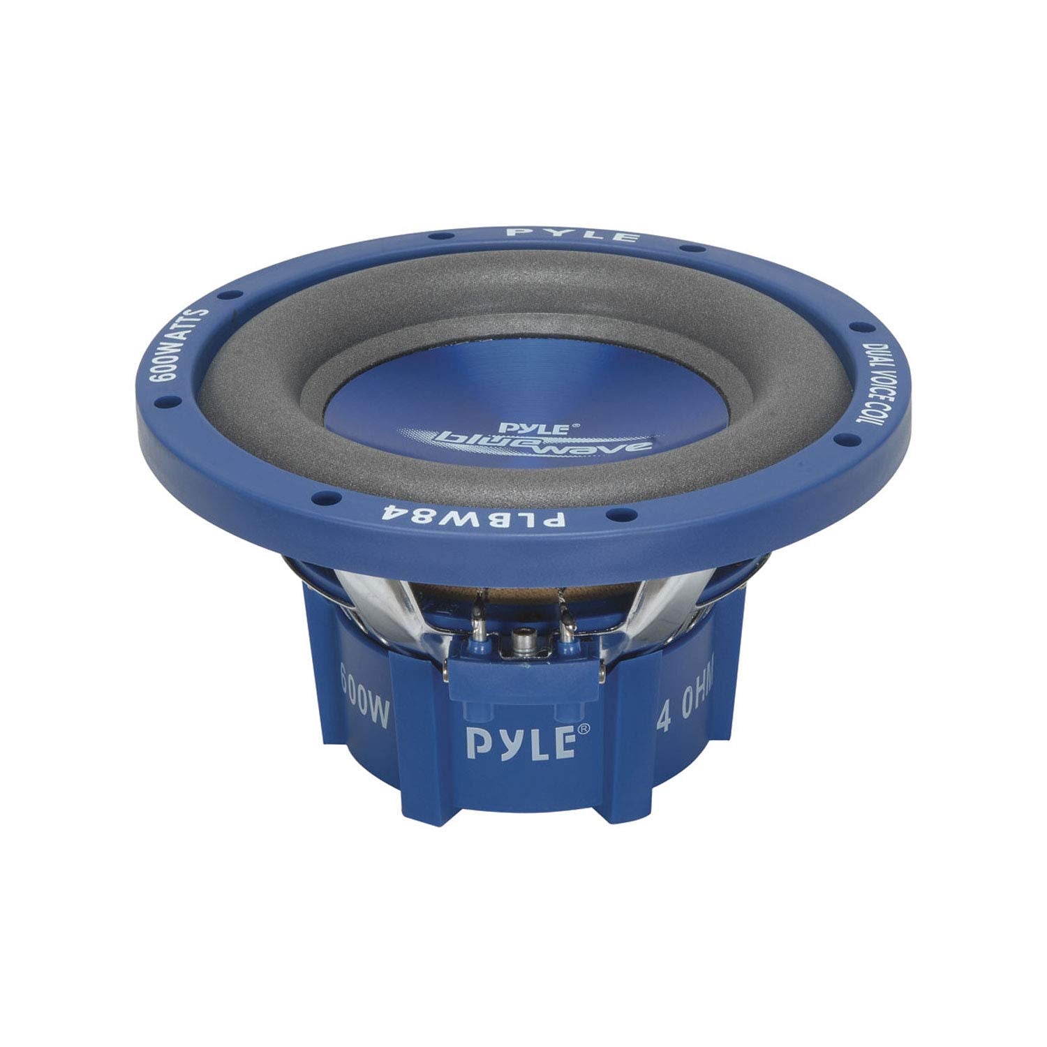 Pyle Car Vehicle Subwoofer Audio Speaker   8 Inch Blue Injection Molded Cone, Blue Chrome Plated Plastic Basket, Dual Voice Coil