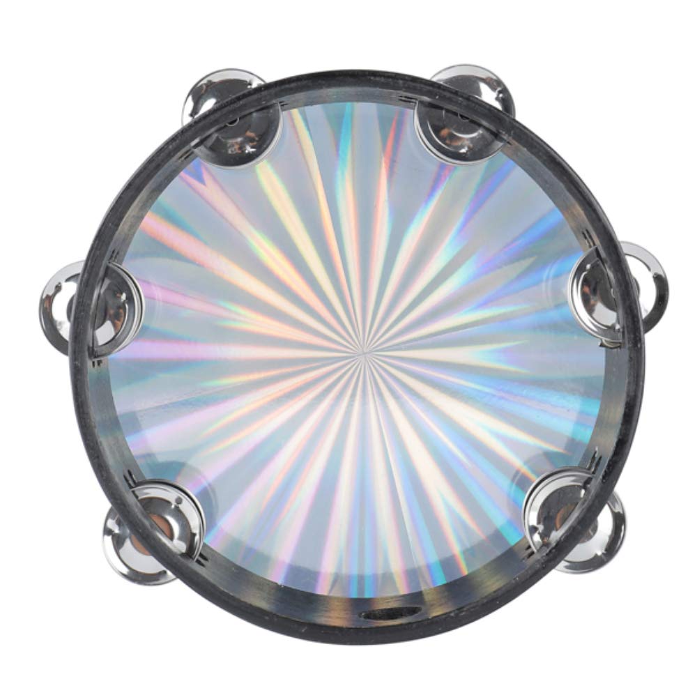Tambourine 8 Inch Radiant Hand Held Drum With Double Row Jingles Reflective Drum Musical Instrument For Church Adults Ktv Party