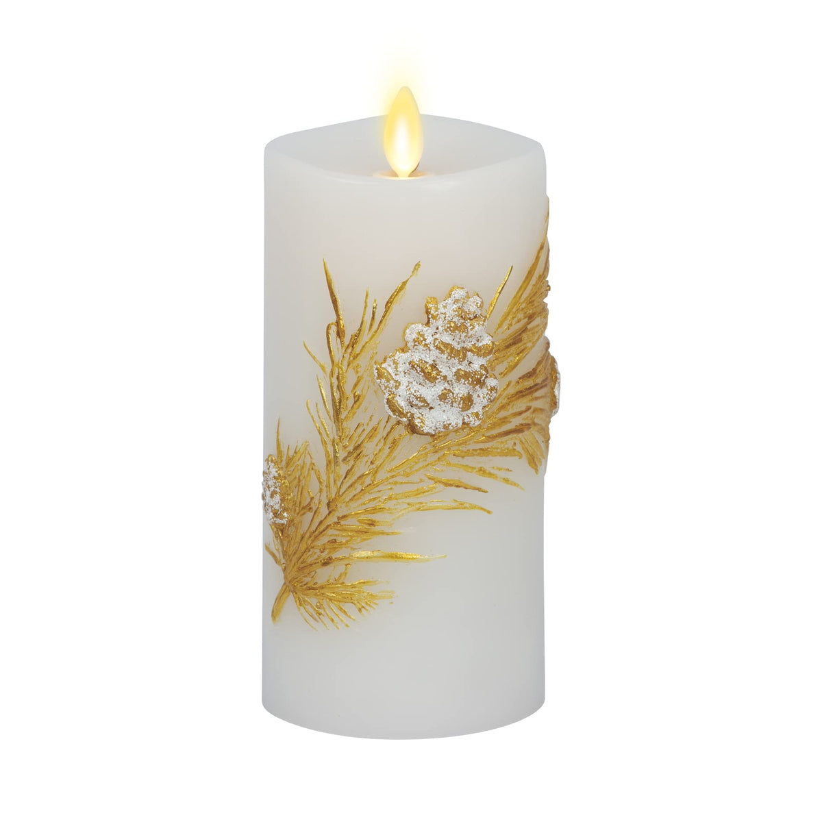 Luminara Embossed White Pinecone Flameless Led Candle Pillar (3'' X 6.5'') - With Recessed Edge Unscented Real Wax Led Battery O