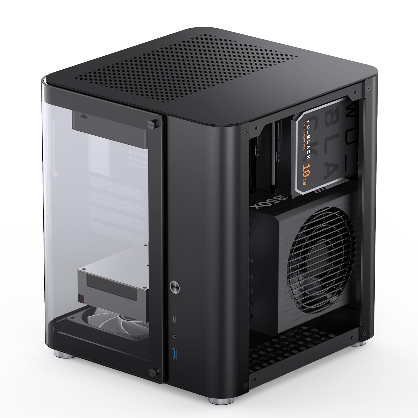 Jonsbo Tk 1 Black Micro Atx Mini Tower Computer Case, Hyperboloid Glass Design, Separated Cabinet Structure, Al Alloy Shell Matx