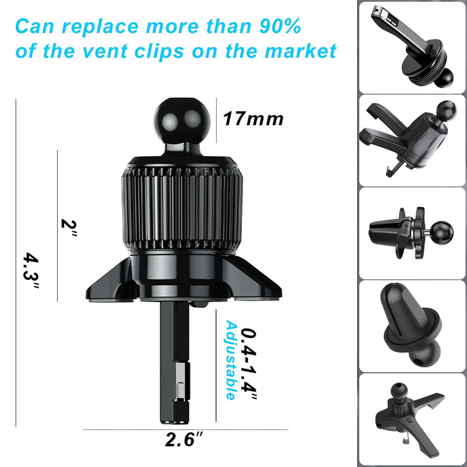 Xuenair Car Vent Clip, [Foldable Hook] Universal Car Phone Clip Holder, Aluminum Vent Clip Cell Phone Holder For Car, Phone Moun