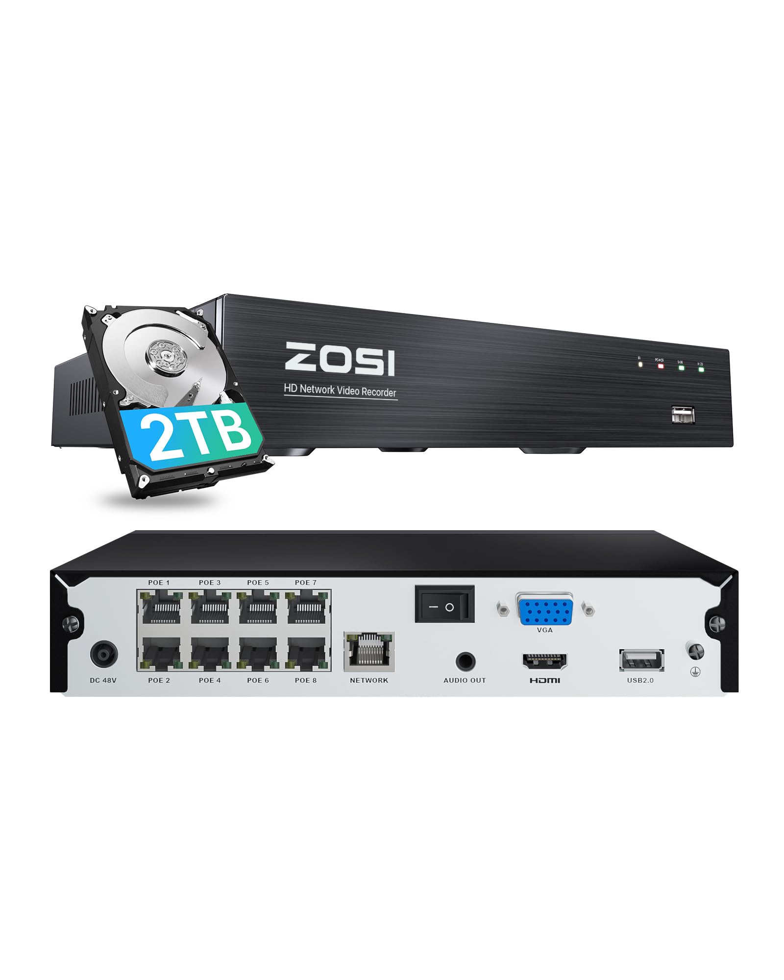 ZOSI 4K 24CH Network Video Recorder, 24 Channel 16-Port 8MP Dual-Disk Backup POE NVR Surveillance System, Pre-Installed 4TB Hard