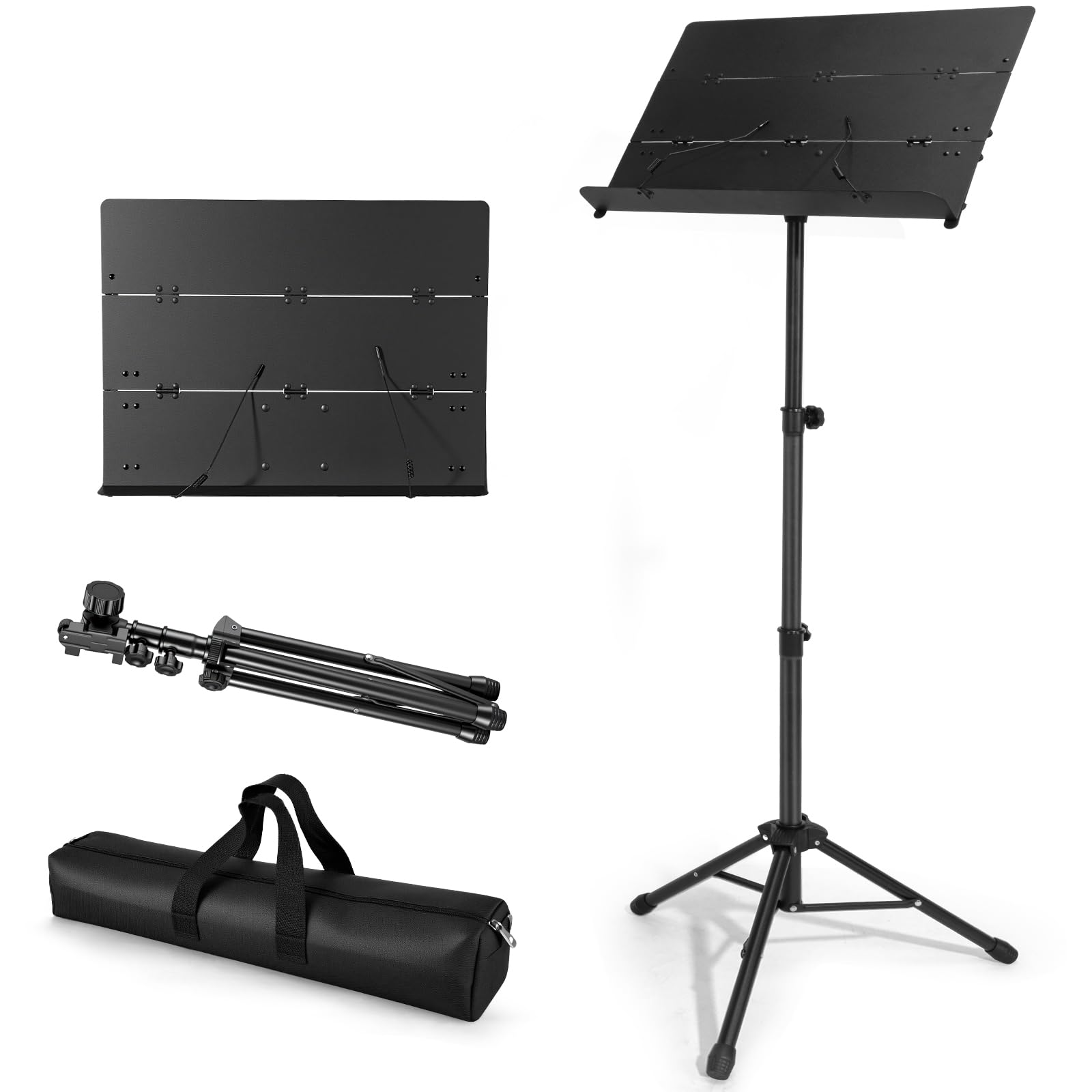 Portable Folding Music Stand,Adjustable Height Sheet Music Stand (32 to 56), 180 Tilt Tray with Carrying Bag,for Band, Travel & 