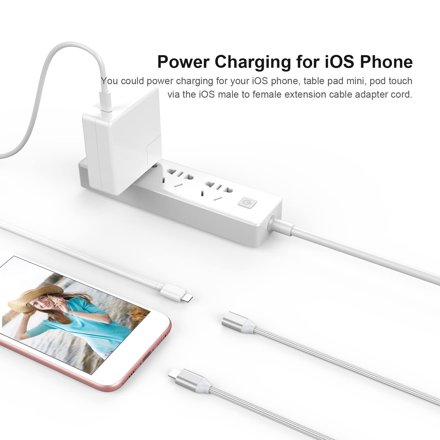 Ematecable Braided I Phone Extender Cable Adapter Pass Video Audio Data And Charging Female To Male I Phone Extension Cord Made