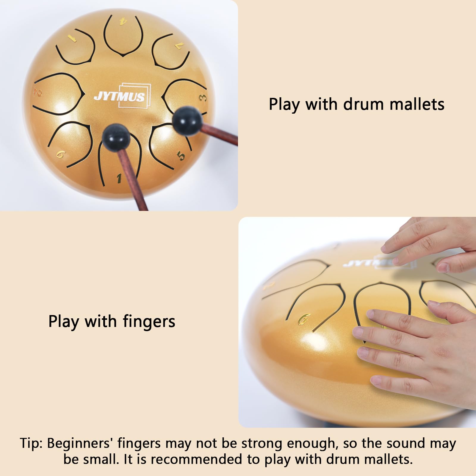 Jytmus Steel Tongue Drum 8 Notes 6 Inches, C Major Percussion Instruments, Steel Drum Kit With Music Book, Carry Bag, Drum Malle