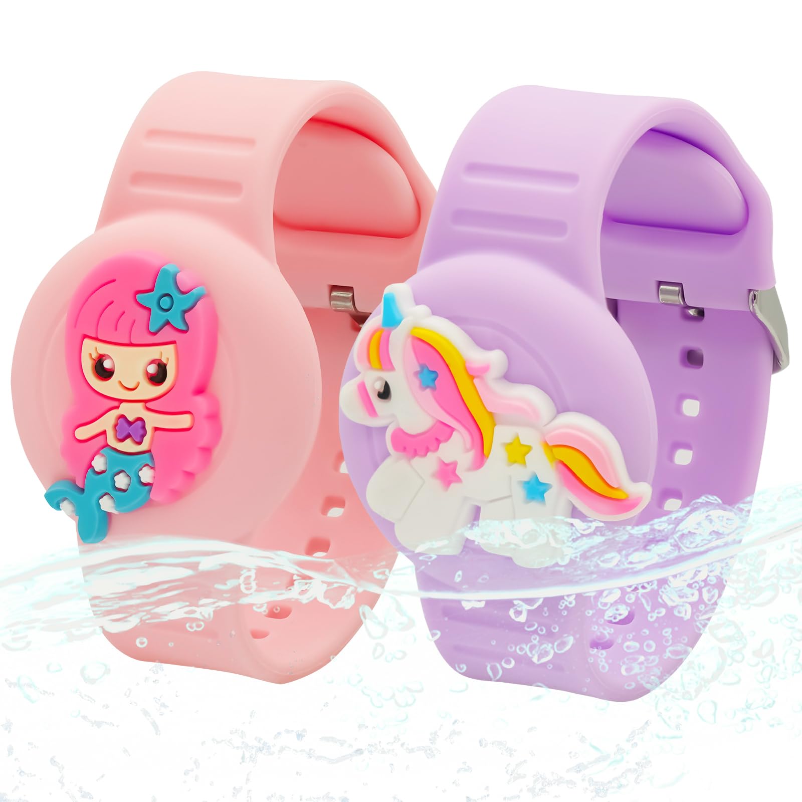 XEEWEN 2 Pack Kids Watch Holder for Airtag - Waterproof Wristband Bracelet Cover - Mermaid Unicorn Design