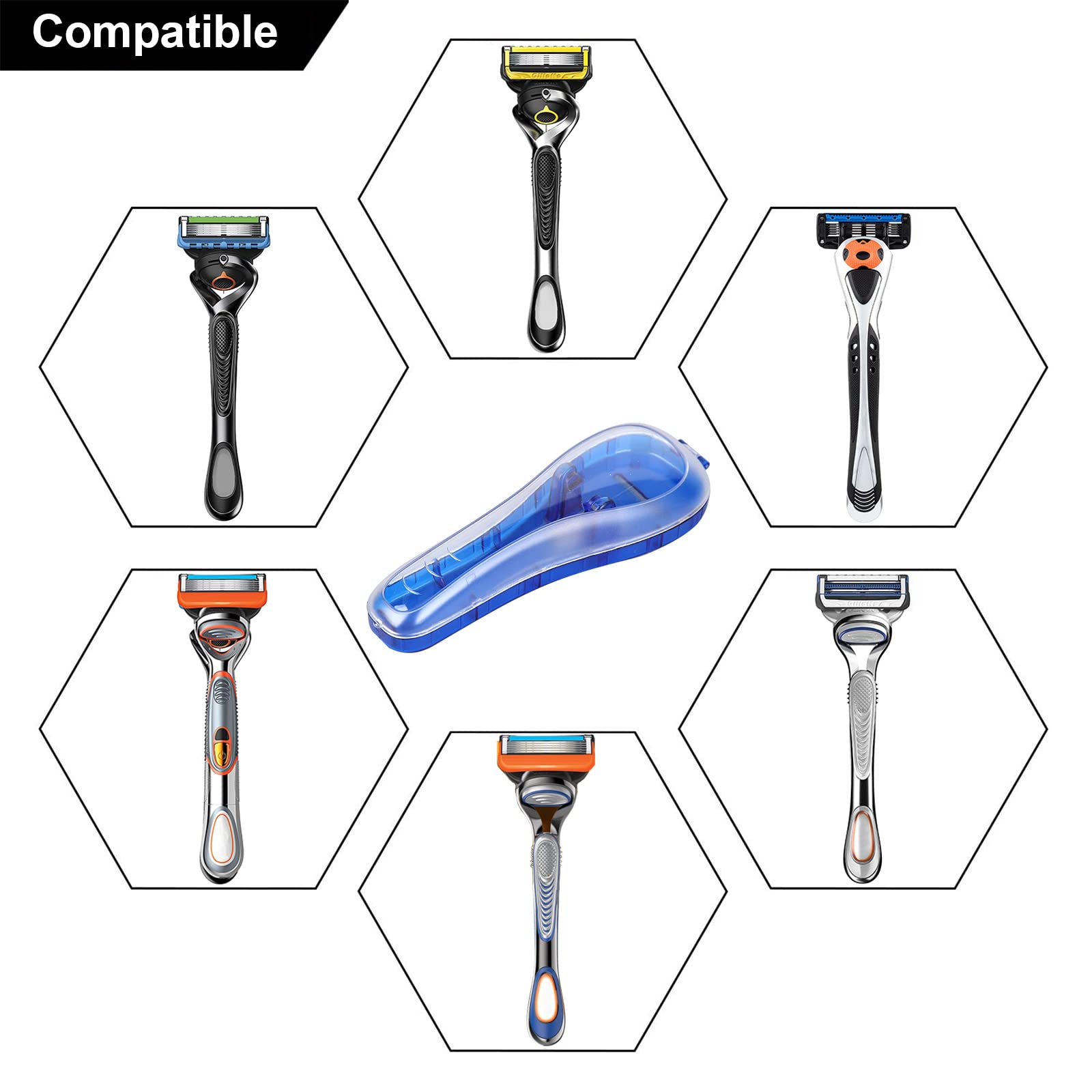 2Pcs Linmei Razor Case Compatible With Gillette Fusion Proglide Razors Manual Razor Trimmer Protector Men Razor Cover (Blue+Grey