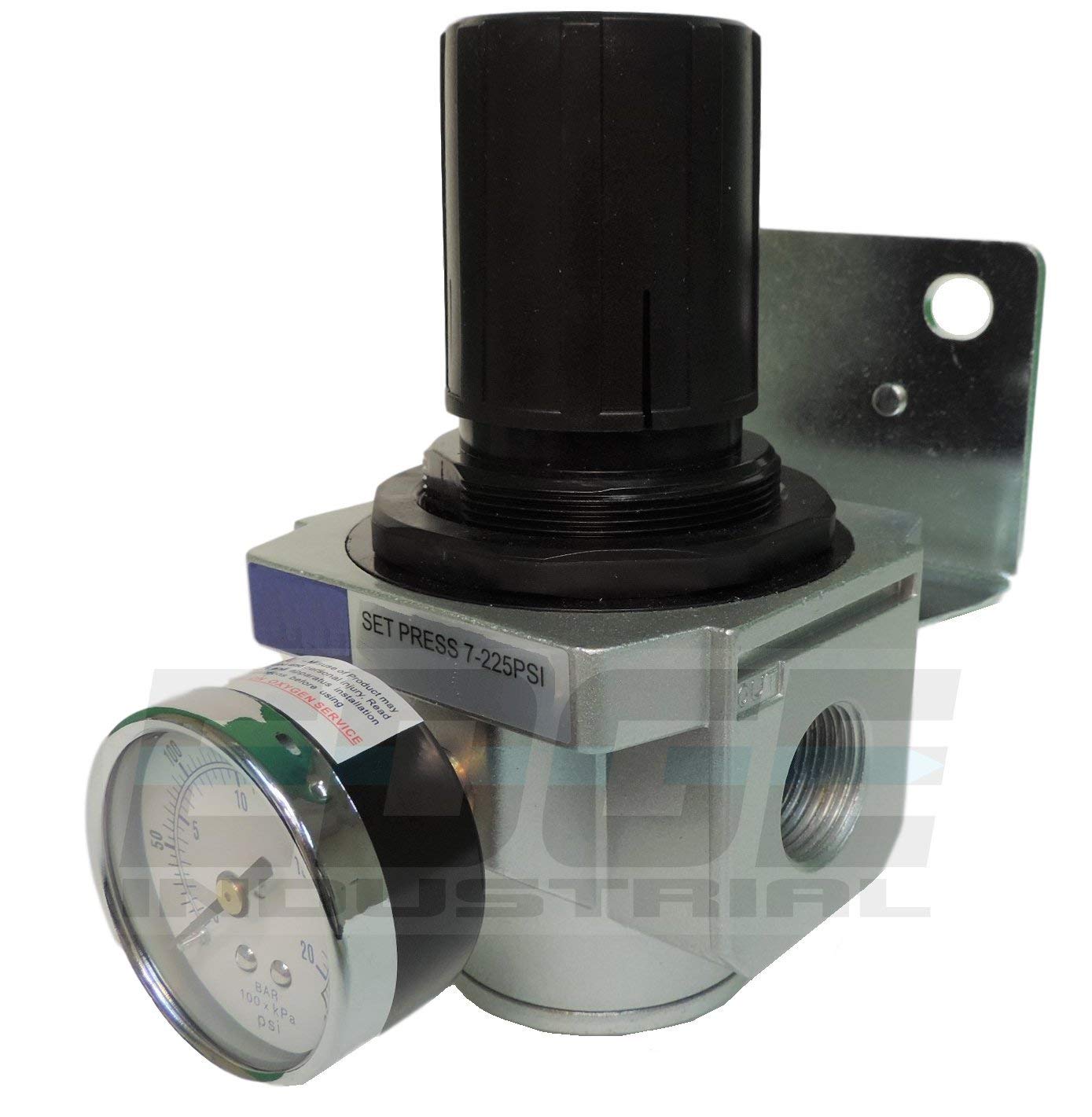 Heavy Duty In Line Compressed Air Pressure Regulator For Air Compressor, 7 To 215 Psi Adjustable, High Flow Rate, Wall Bracket A