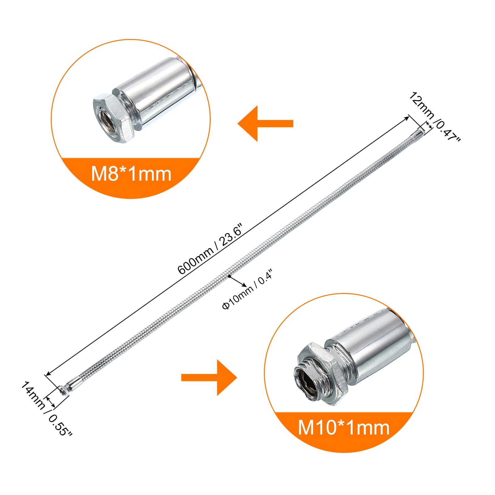 Patikil 23.6'' Microphone Gooseneck, M10/M8 Fine Thread Metal Universal Hose Flexible Arm Gooseneck Tube Extension For Multifunc