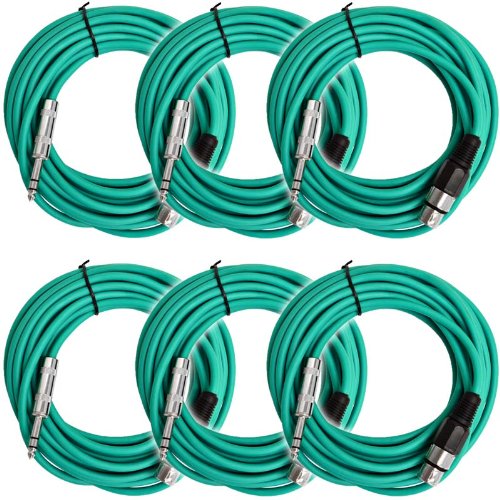 Seismic Audio - Satrxl-F25Green-6Pack - 6 Pack Of 25 Ft Xlr Female To 1/4'' Trs Patch Cable Snake Cords Balanced - Green