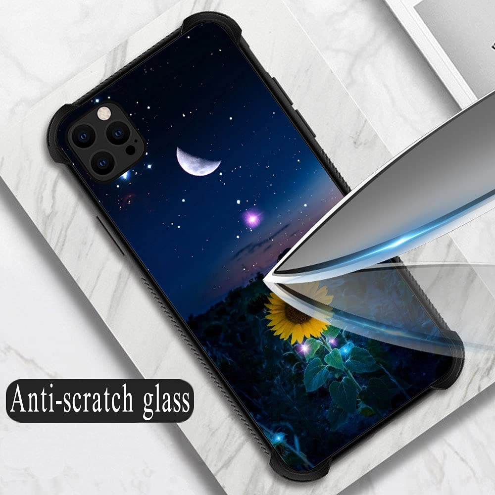 ZHEGAILIAN iPhone 13 Case Non-Slip Shockproof Four Corner Reinforced TPU Acrylic Sunflower Moon Starry Sky 6.1 inch