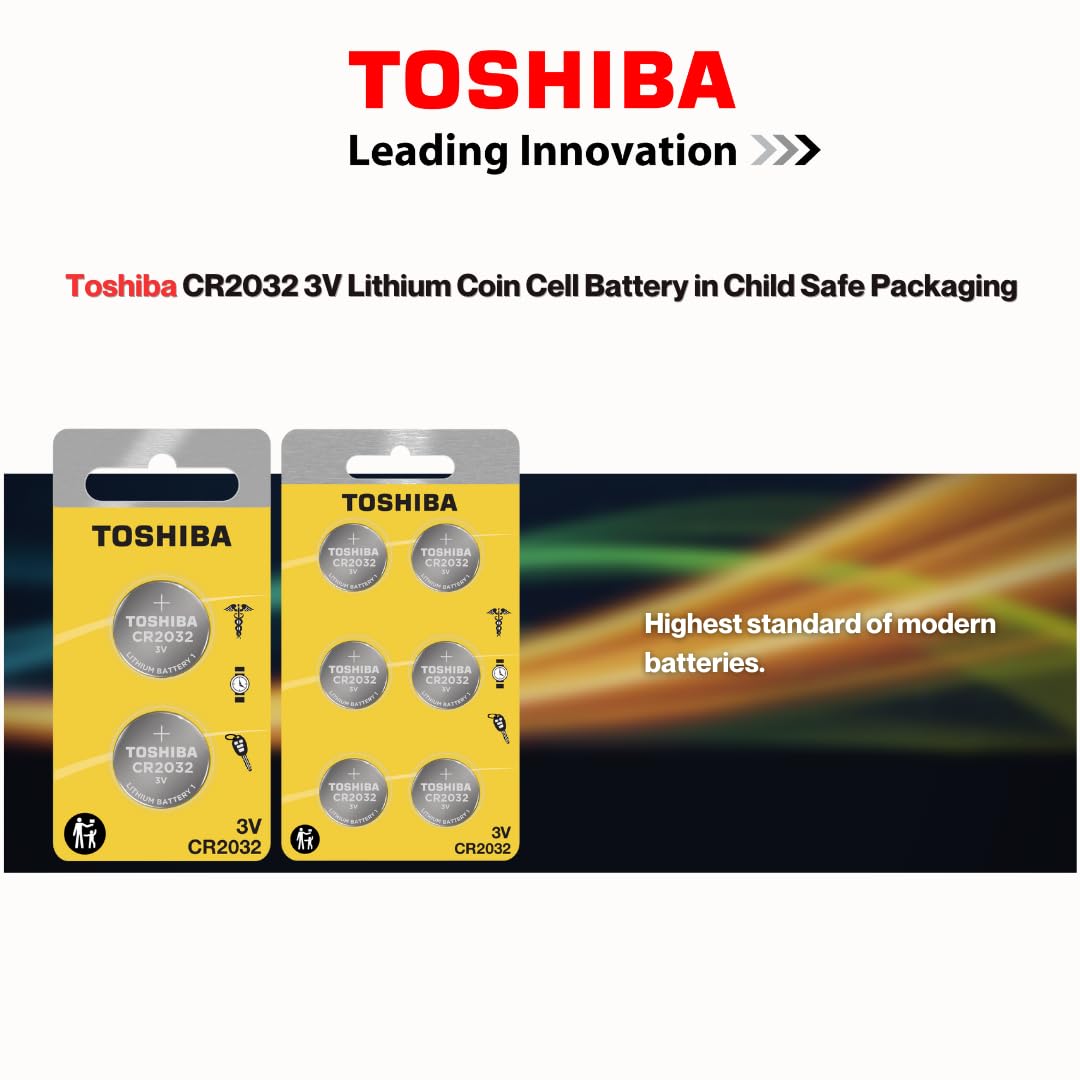 Toshiba Cr2032 3V Lithium Coin Cell Child Resistant Blister Package (6 Batteries)