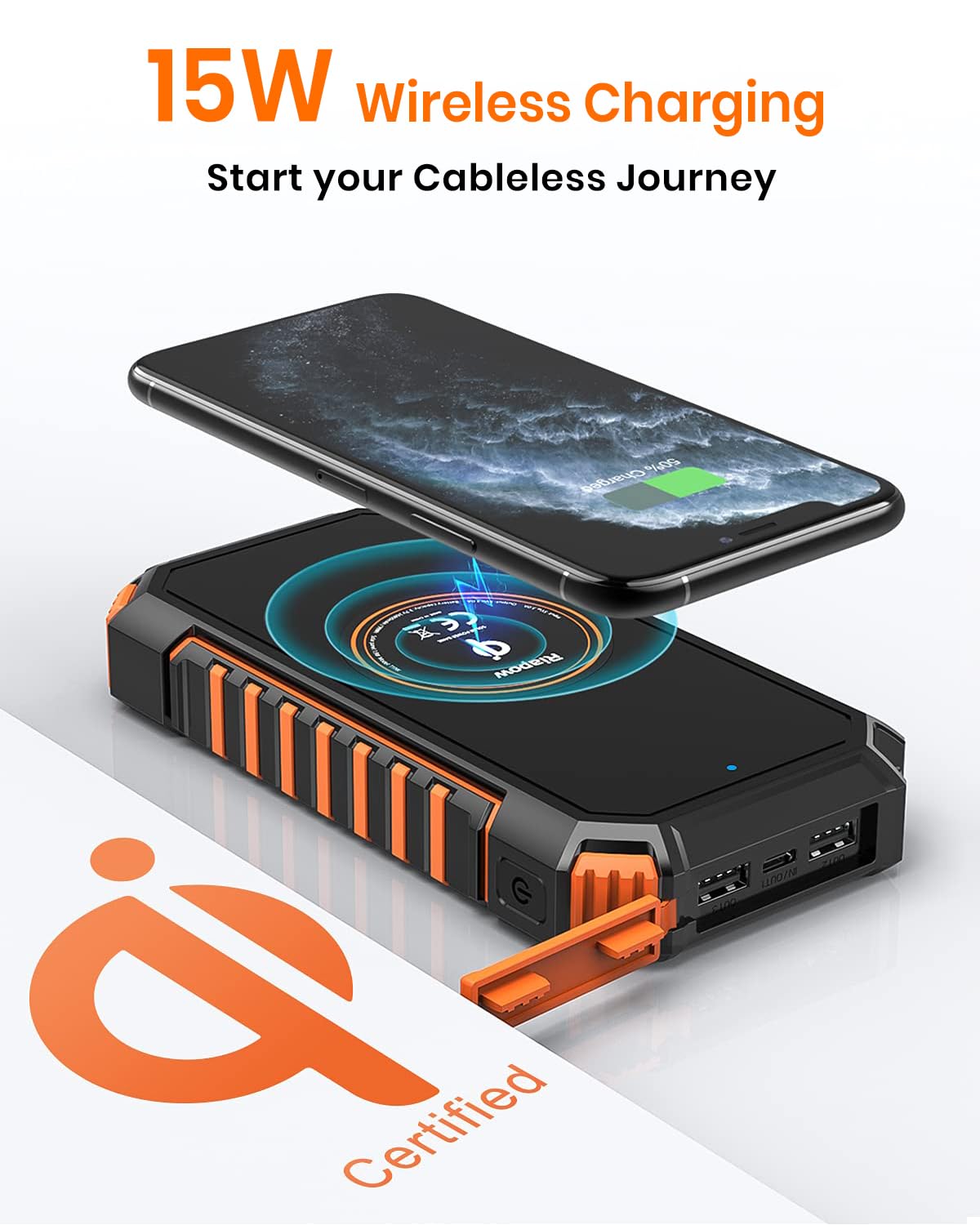 Riapow Solar Power Bank 26800Mah - Wireless Portable Charger With Usb C Input/Output Fast Charge - 3.0A Solar Charger External B