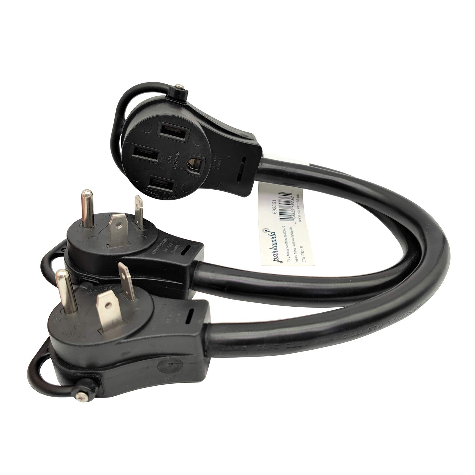 Parkworld 692361 Rv (2) 30A To 50A V Adapter Cord, (2) Tt 30P Male To 14 50R Female, 1.5Ft