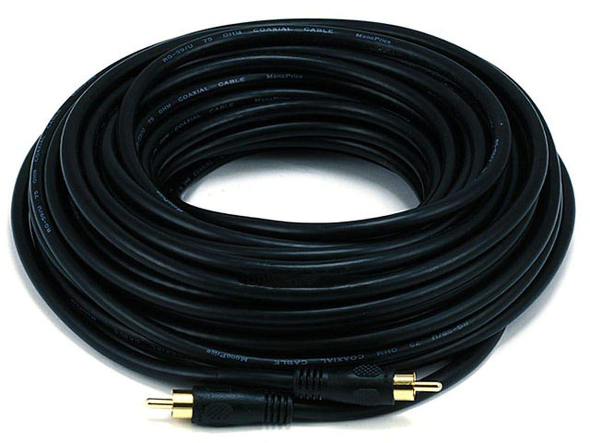 Monoprice 50Ft Coaxial Audio/Video Rca Cable M/M Rg59U 75Ohm (For S/Pdif Digital Coax Subwoofer & Composite Video) Black