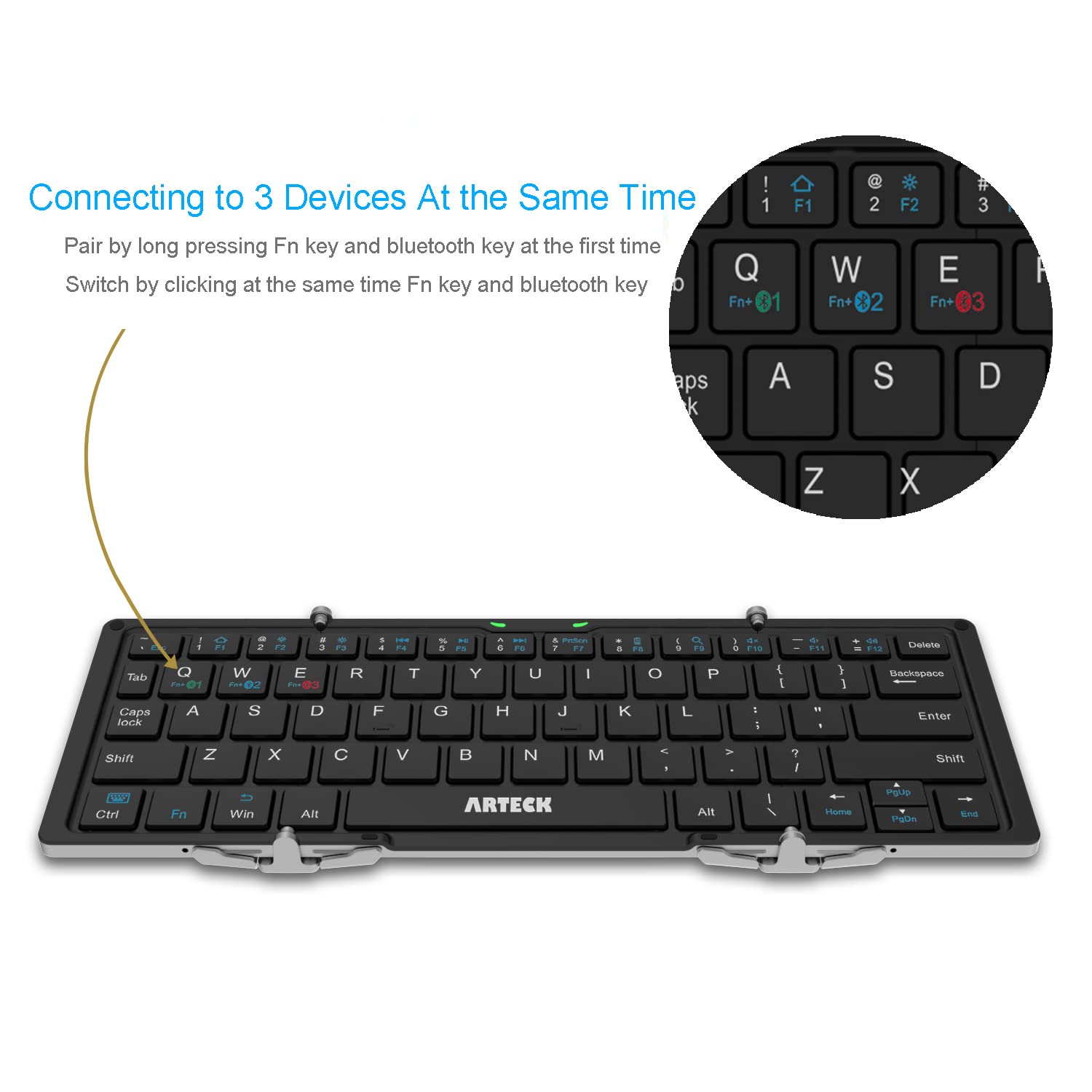 Arteck Folding Bluetooth Keyboard, Portable Mini Foldable Wireless Keyboard For Ios Ipad 10.2 Inch, Pro, Air, 9.7 Inch, Mini, An