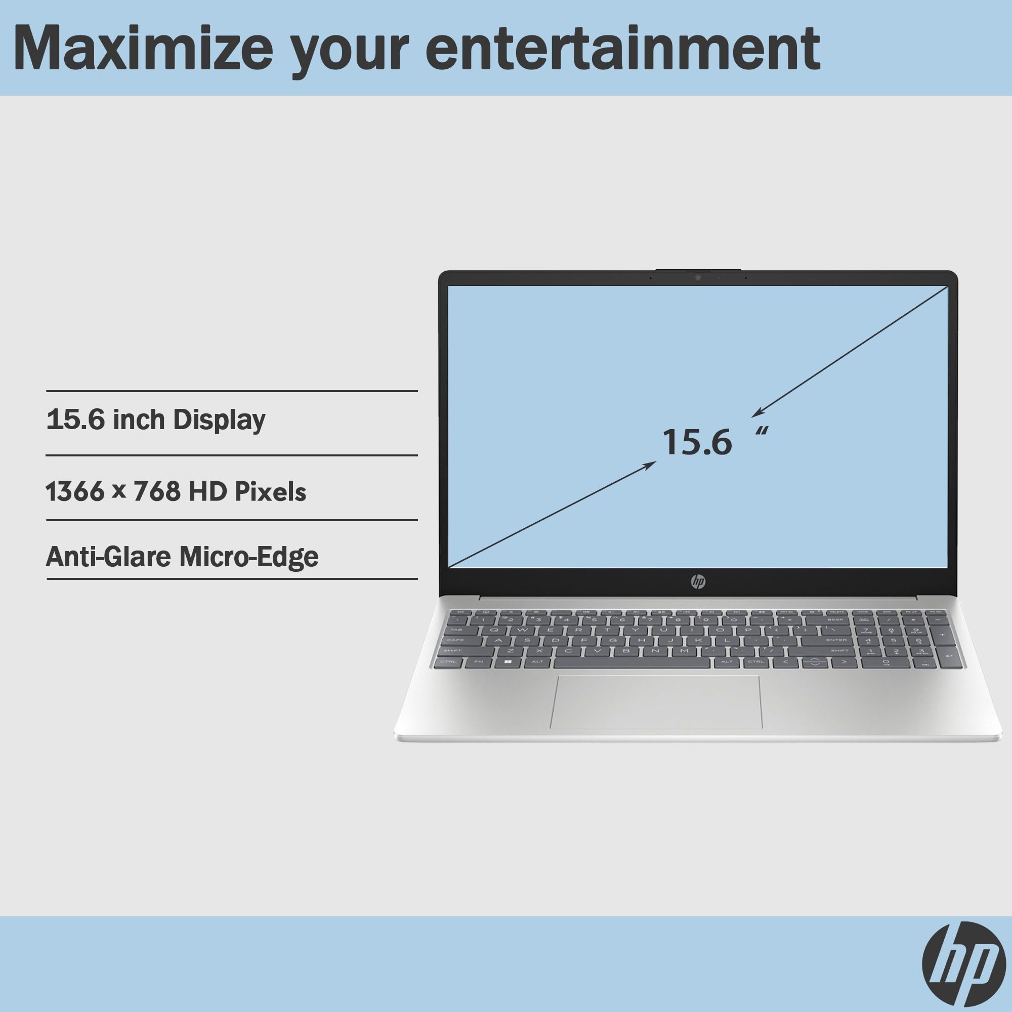 Hp 15.6 Inch Laptop, Intel N200 Quad-Core Processor, 4Gb Ram, 128Gb Ssd, Wi-Fi 6, Webcam, Hdmi, Numeric Keypad, Windows 11 Home,