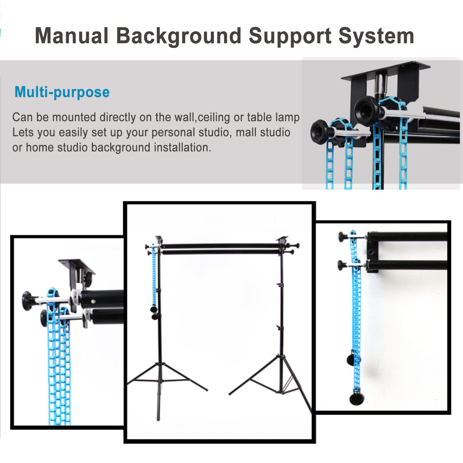 Zly Double Roller Wall Mounting Manual Background Support System,Photo Background Ceiling Holder,For Photography, Live Streaming