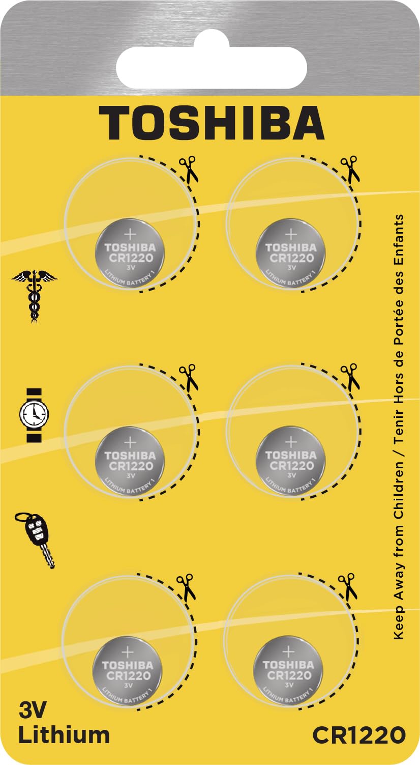 Toshiba Cr1220 3V Lithium Coin Cell Child Resistant Blister Package (6 Batteries)