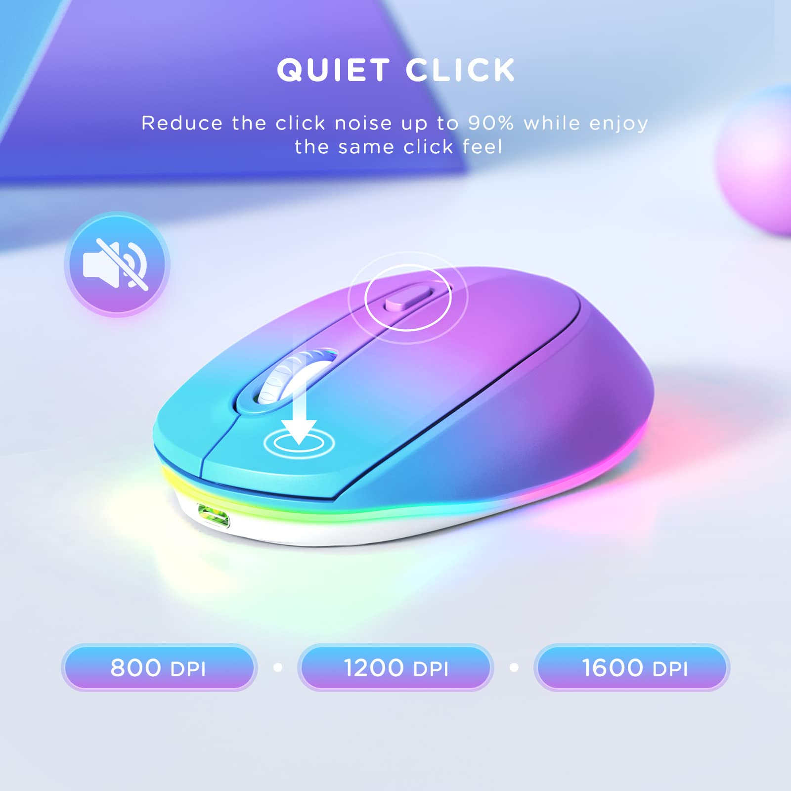 Seenda Wireless Mouse, Rechargeable Light Up Mouse For Laptop, Small Cordless Mice With Quiet Click Led Rainbow Lights For Pc Computer Chromebook Windows Mac, Blue &Purple