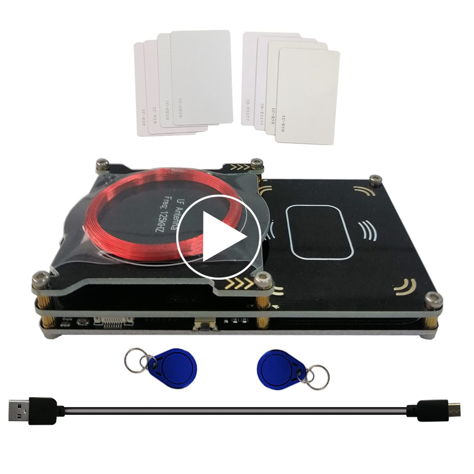 Upgraded 512k Proxmark3 Easy V3.0 RDV4 Memory ID M1 IC Built-in RFID Card Reader Integrated Antenna Decryptor Decoder 10 IC ID Cards HF LF Frequency -Like New