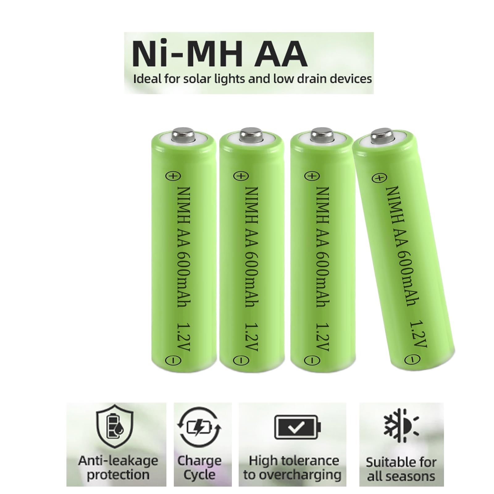 12 Pack 1.2V Aa 600Mah Ni-Mh Rechargable Batteries For Solar Lights.