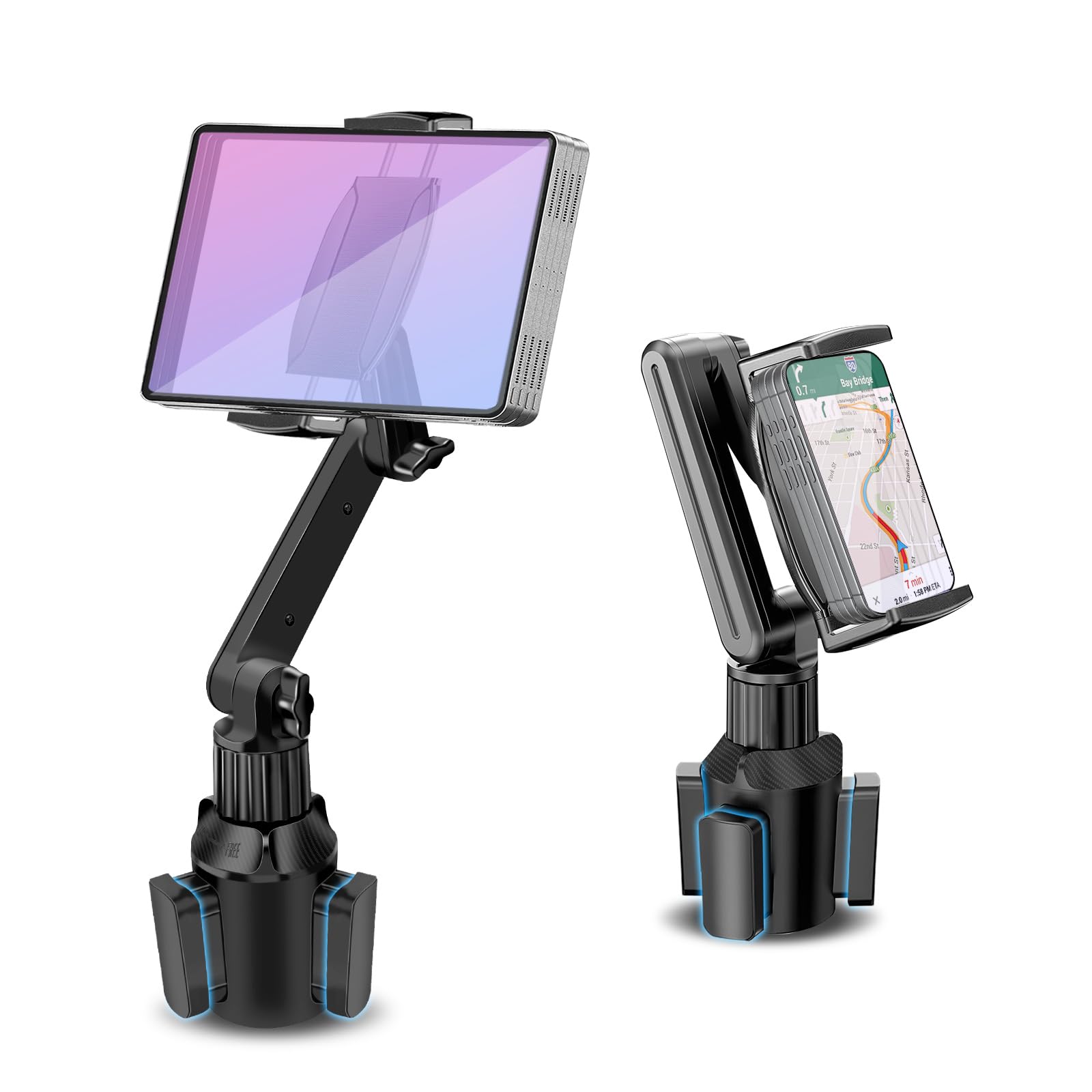 Tablet Holder Mount For Car Cup Holder, 15'' Long 2 Stage 360 Stand With 1.57'' Depth Large Clamp For Ipad Pro 12.9/11/10.5/9.7/