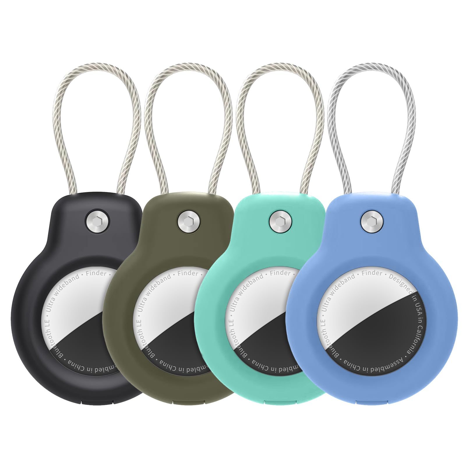SPGUARD for AirTag Holder Case with Keychain 1st/2nd Air Tags-4 Pack for Apple Air Tag Holder with Wire Cable Lock Key Ring Chai