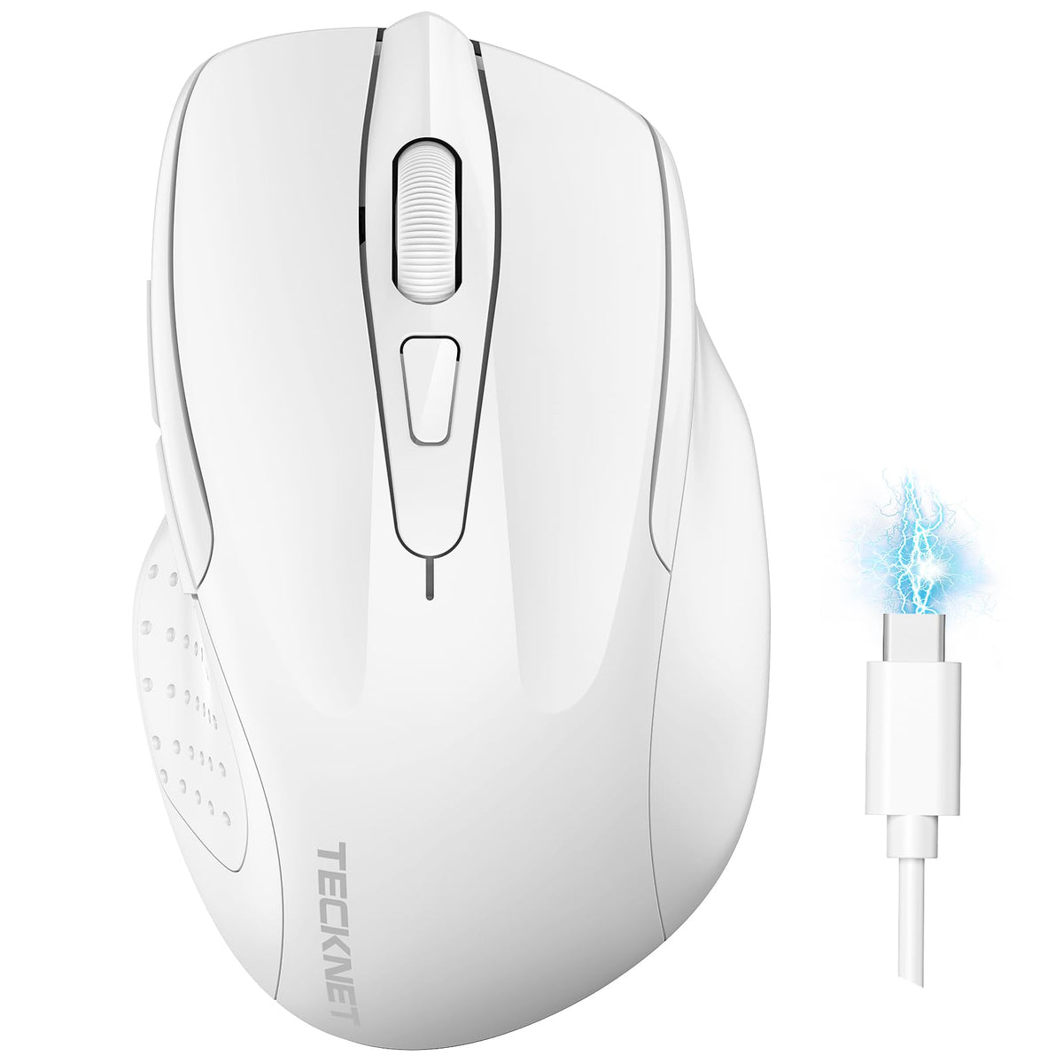 Tecknet Wireless Mouse (Bt5.0/3.0 & 2.4G) Rechargeable 4800 Dpi Silent Mouse 6 Buttons Bluetooth Mouse, Usb A Mouse Wide Compatibility - White