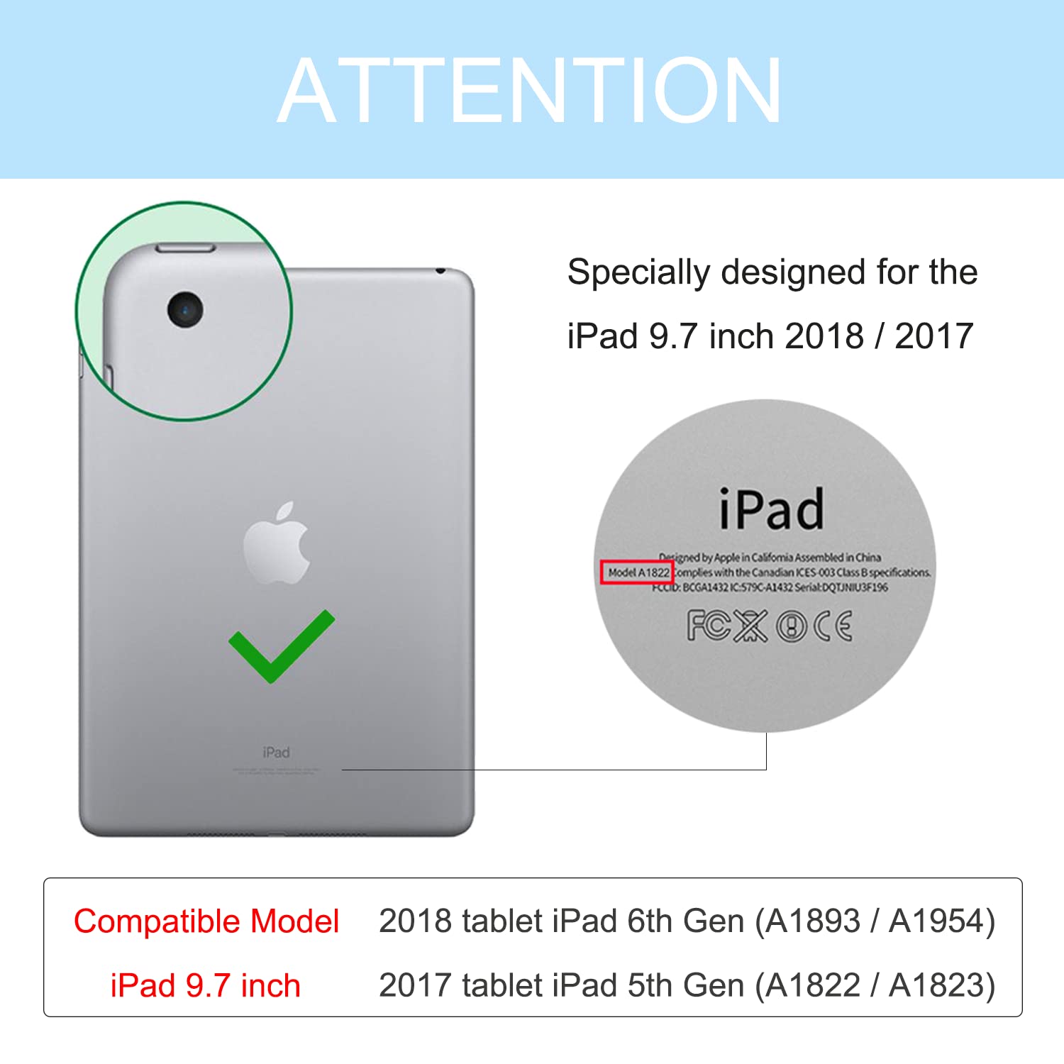 Ekvinor Case For Ipad 9.7 2018 2017, Lightweight Pu Leather Folio Stand Case Multi Angle Viewing Protective Case Cover For Ipad