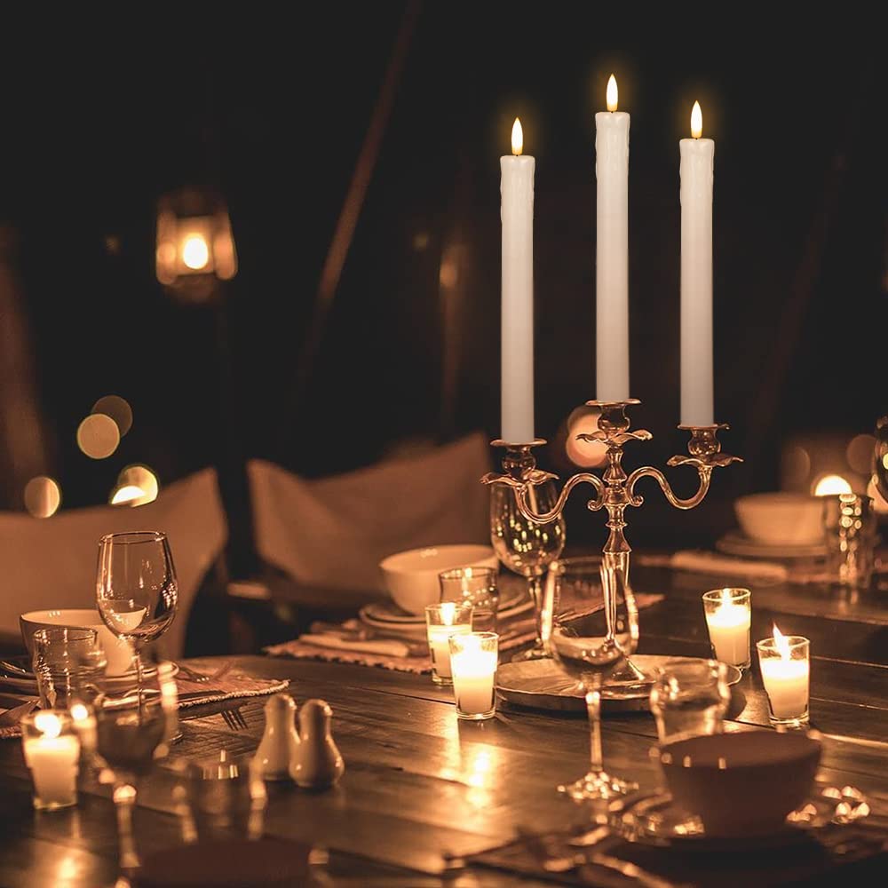 Genswin Drip Wax Flameless Taper Candles Flickering With 10 Key Remote, Battery Operated Led Warm 3D Wick Light Window Candles R