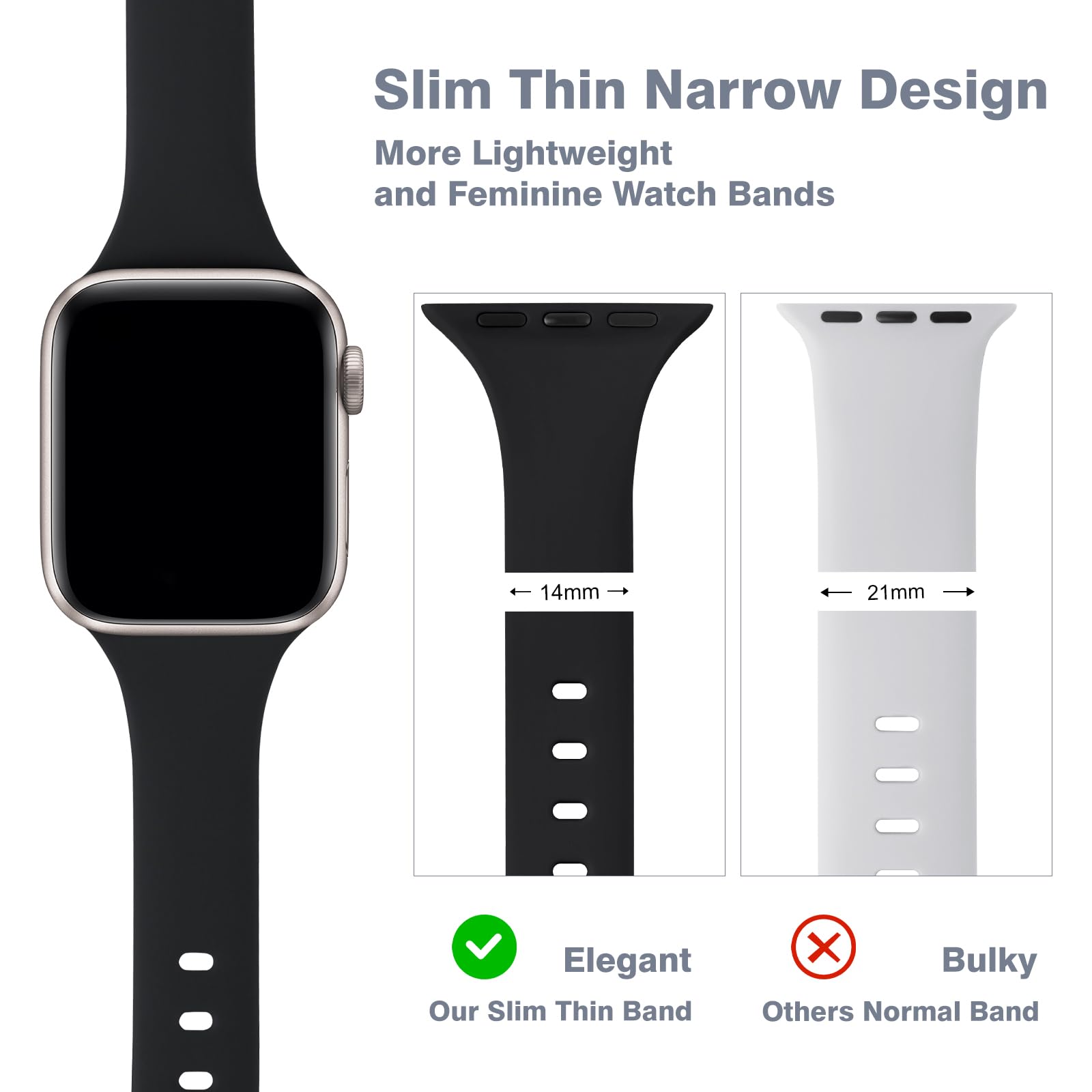 6 Pack Thin Slim Bands Compatible With Apple Watch 38Mm 40Mm 41Mm 42Mm 44Mm 45Mm 46Mm 49Mm, Replacement Soft Silicone Sport Stra