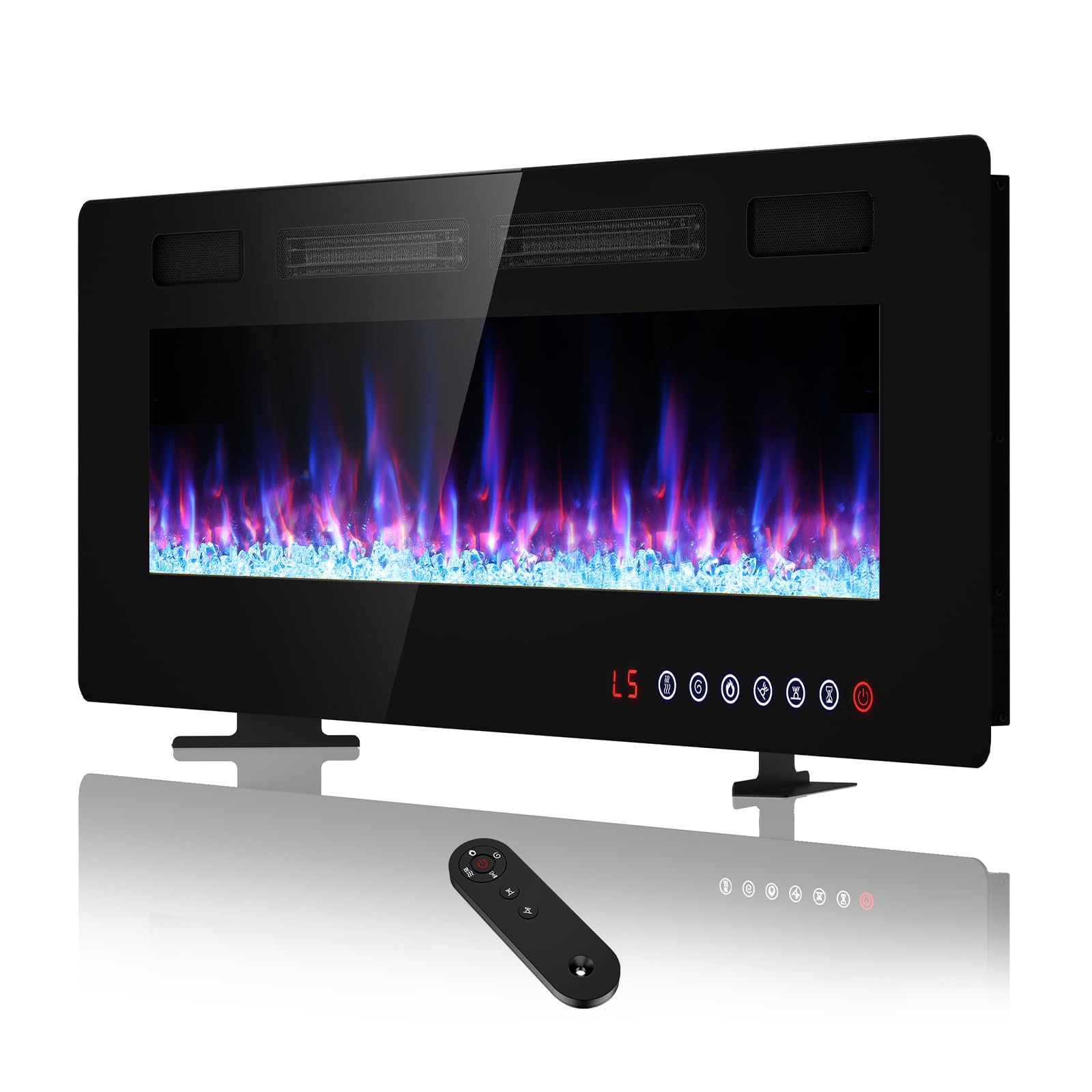 Breezeheat 50 Inch Electric Fireplace Wall Mounted/Freestanding Ultra Thin Fireplace Inserts For Living Room With Heater, Remote