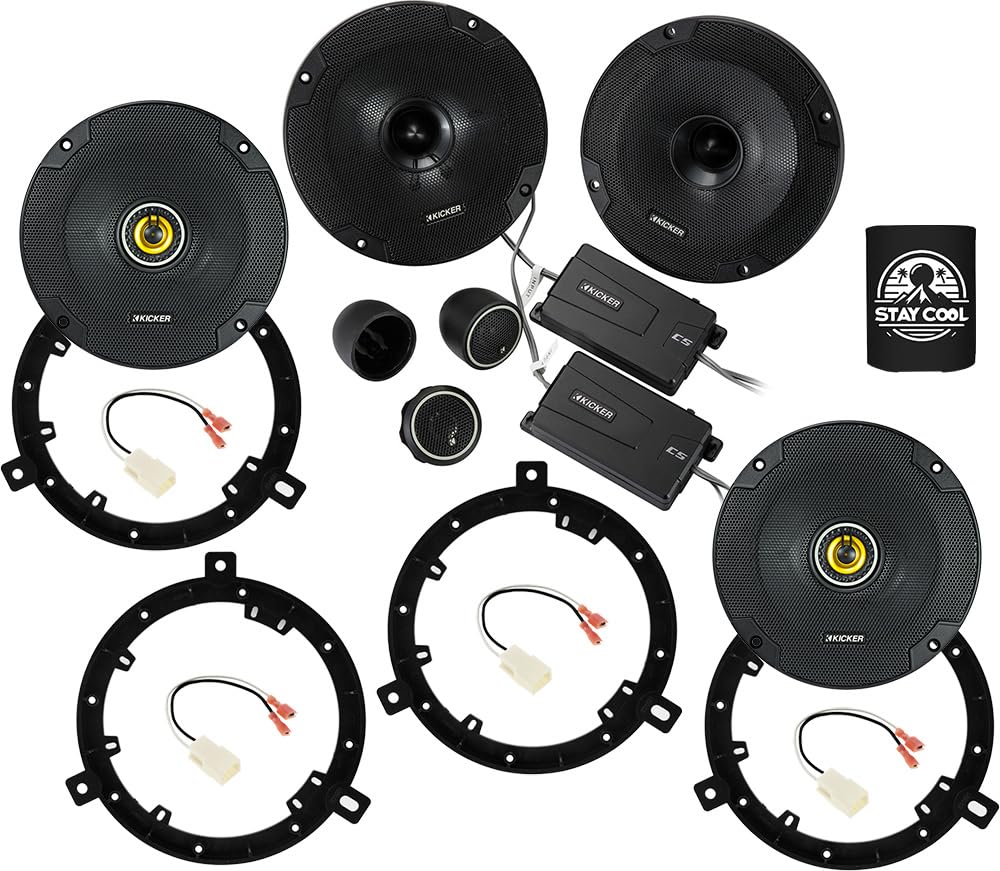 KICKER Speakers 6.75 inch for Jeep Wrangler 2007-2017 Upgrade Kit - 2 Pairs of CS Series with Adapters and Harness, Car Audio Fr
